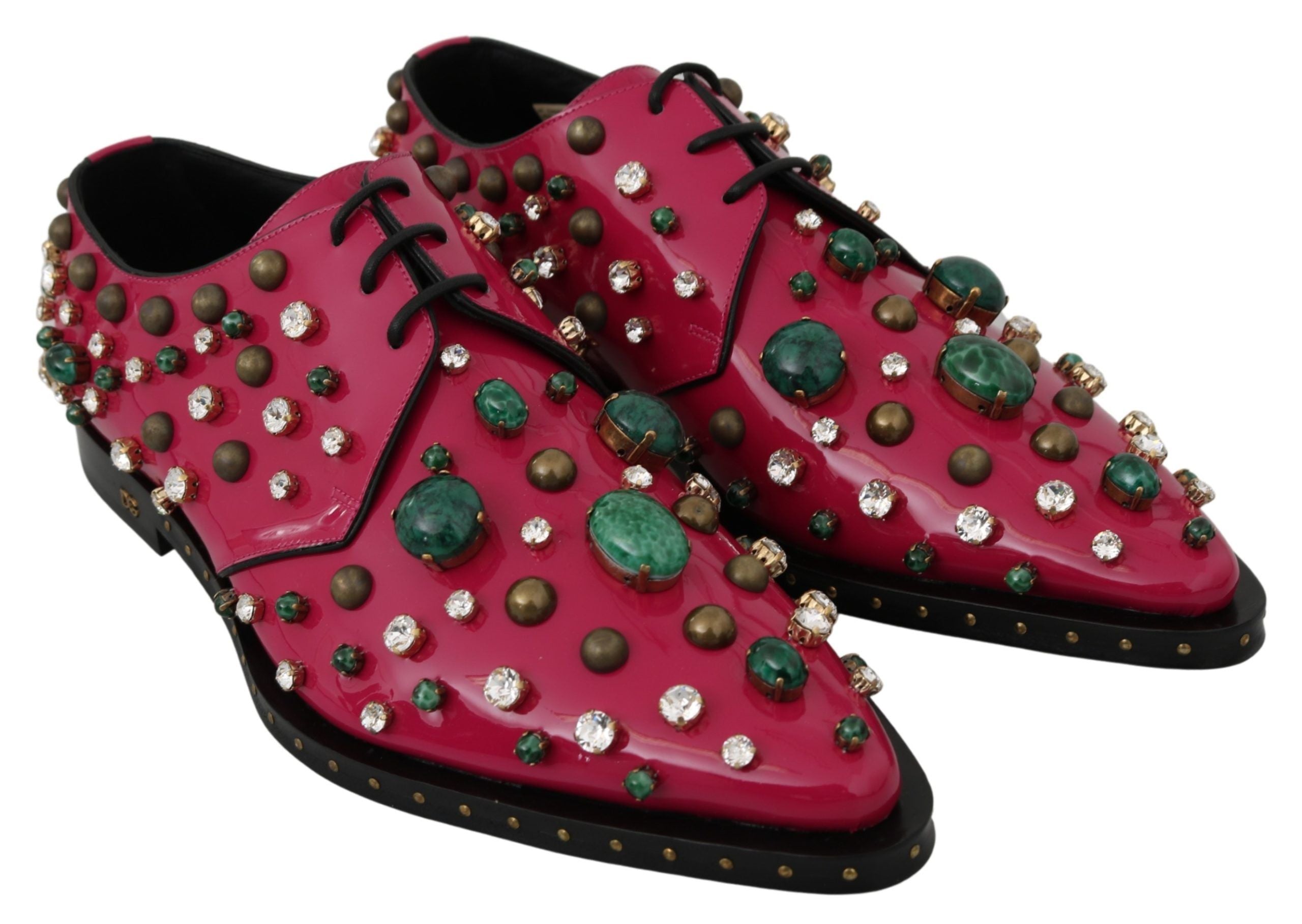 Dolce & Gabbana Pink Leather Crystals Dress Broque Shoes-5