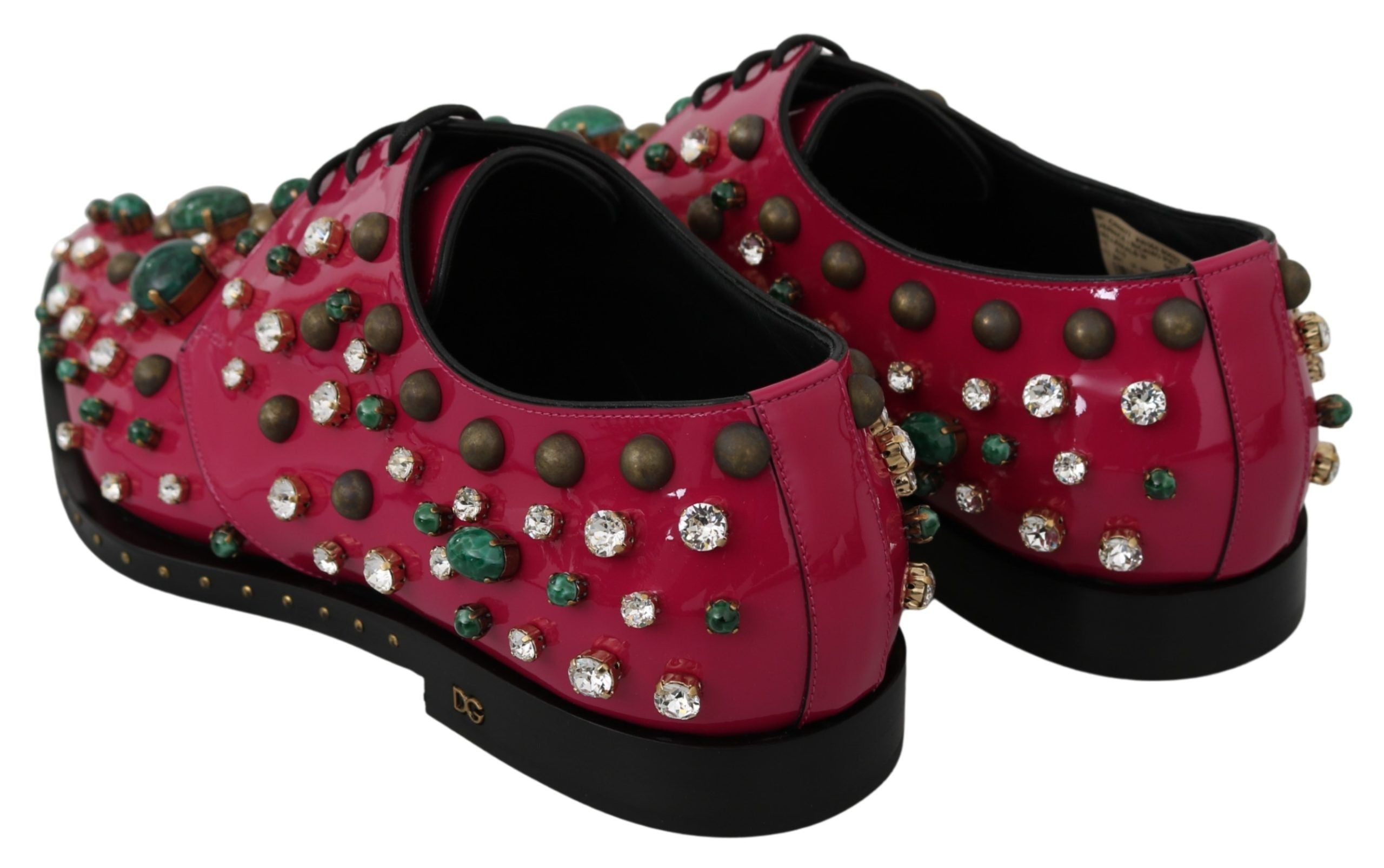 Dolce & Gabbana Pink Leather Crystals Dress Broque Shoes-6