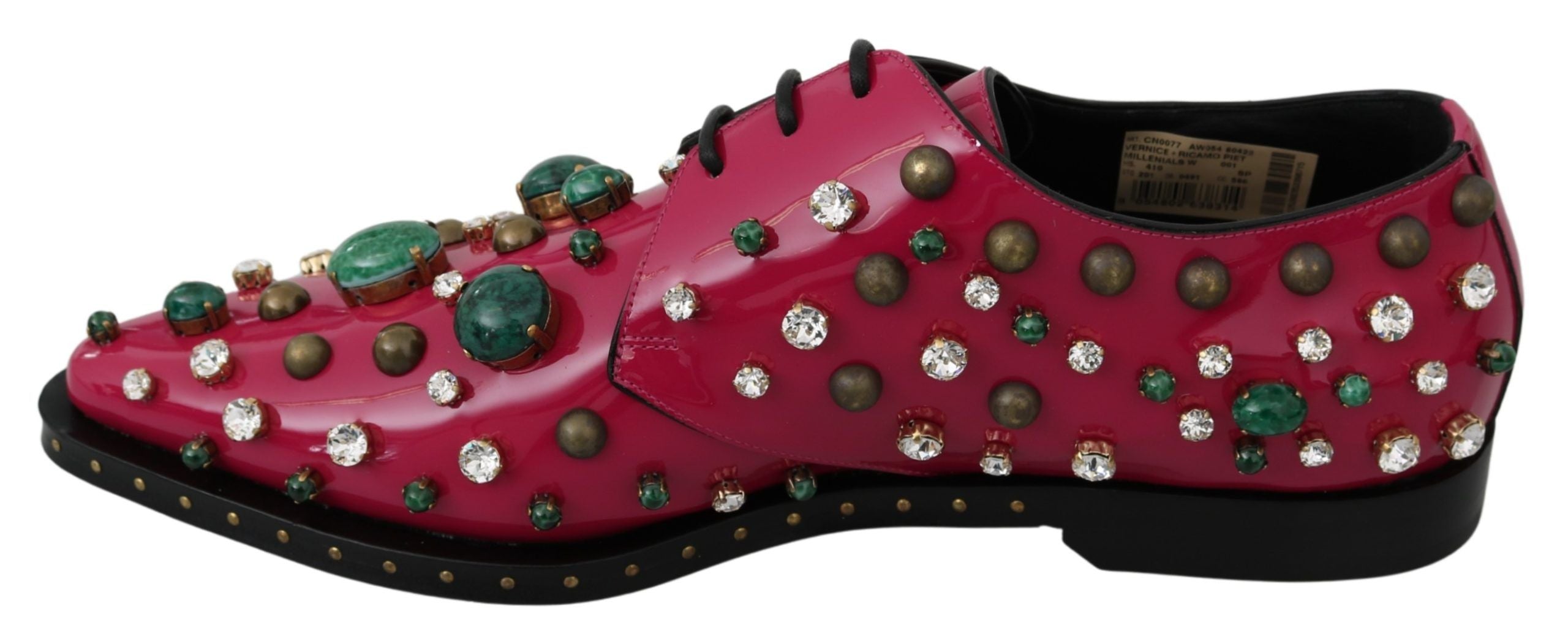 Dolce & Gabbana Pink Leather Crystals Dress Broque Shoes-7