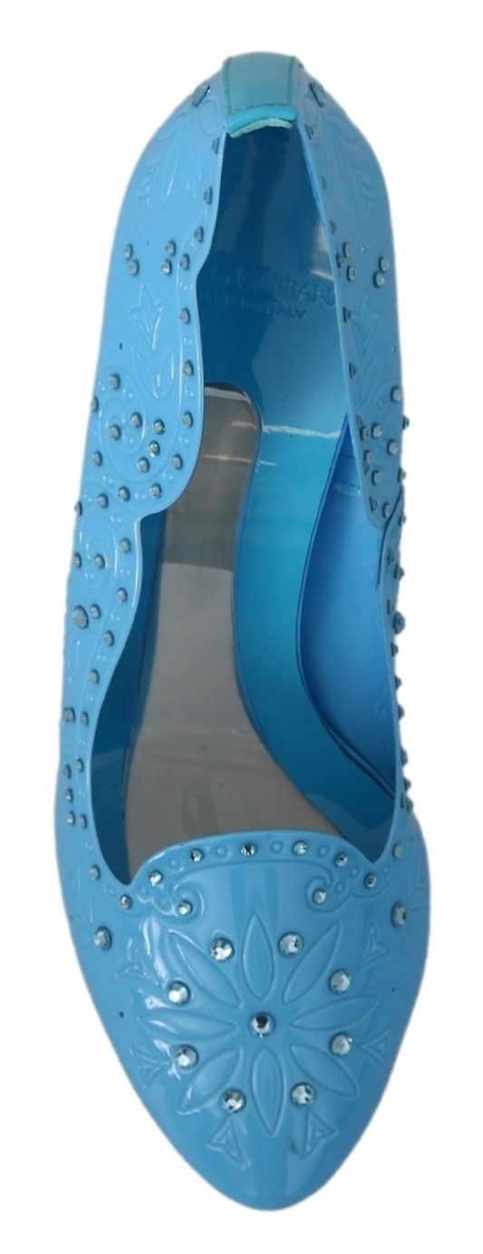 Zapatos de tacón estilo Cenicienta con diseño floral de cristal azul de Dolce & Gabbana-3