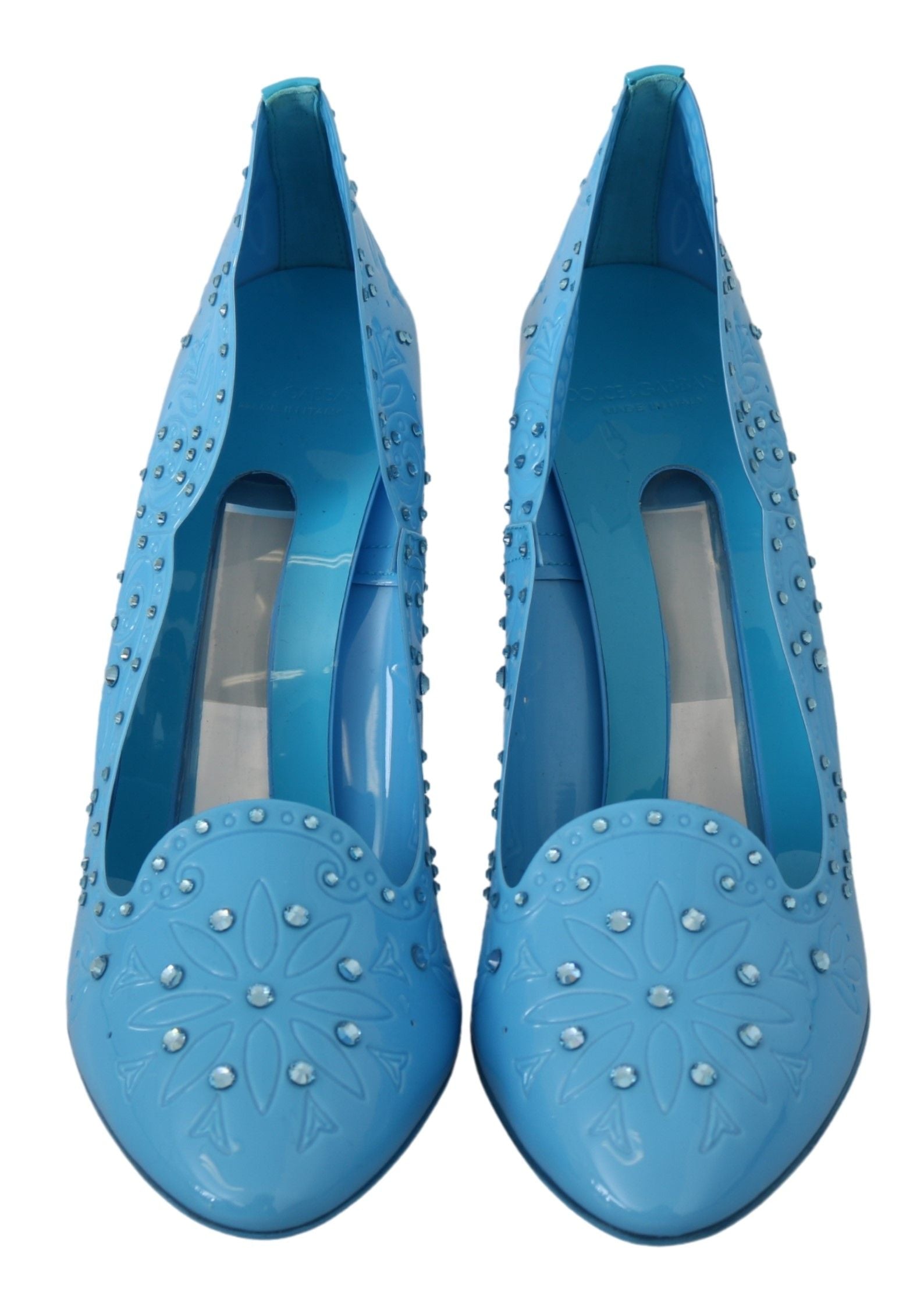 Zapatos de tacón estilo Cenicienta con diseño floral de cristal azul de Dolce & Gabbana-4
