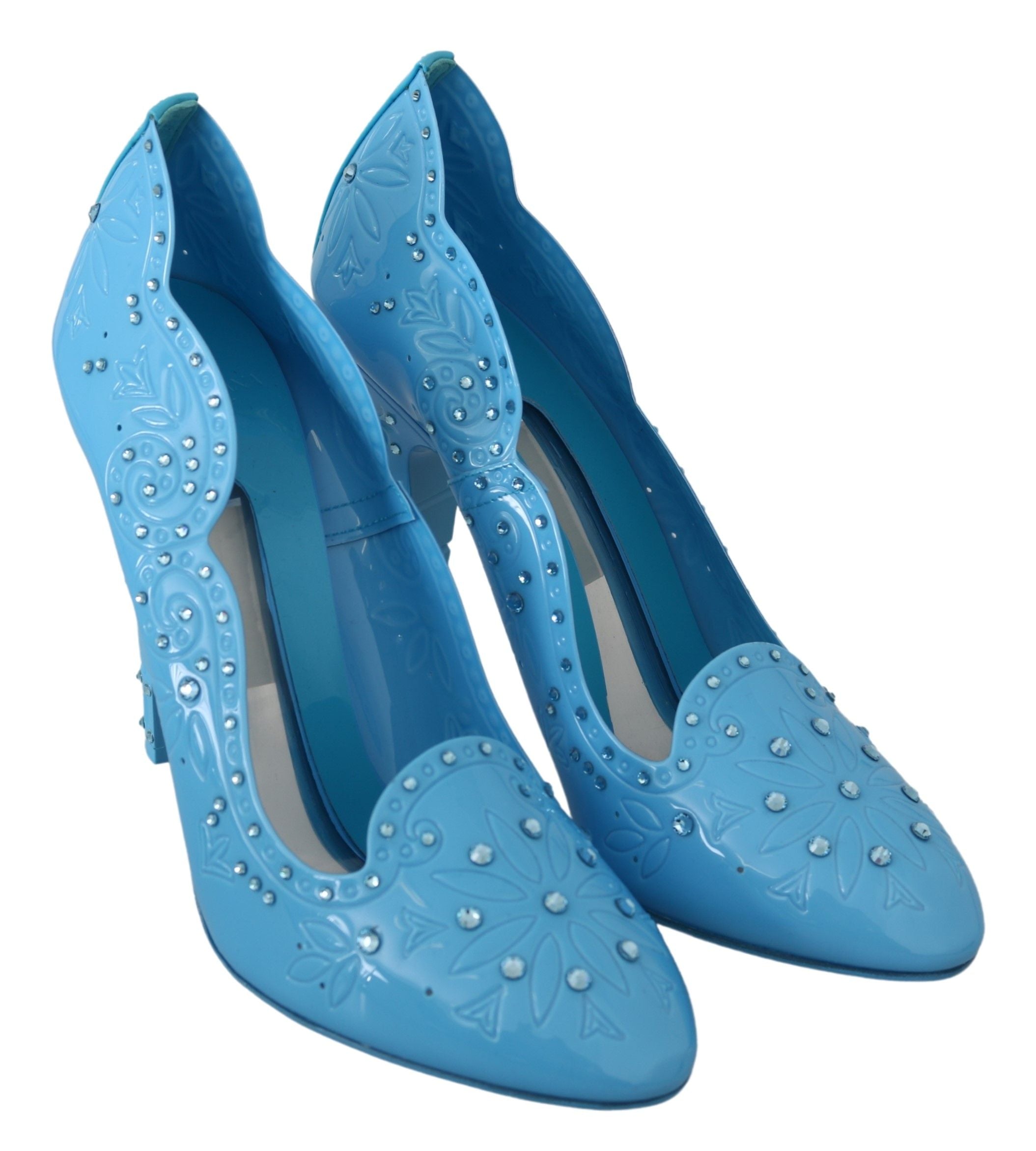 Zapatos de tacón estilo Cenicienta con diseño floral de cristal azul de Dolce & Gabbana-5
