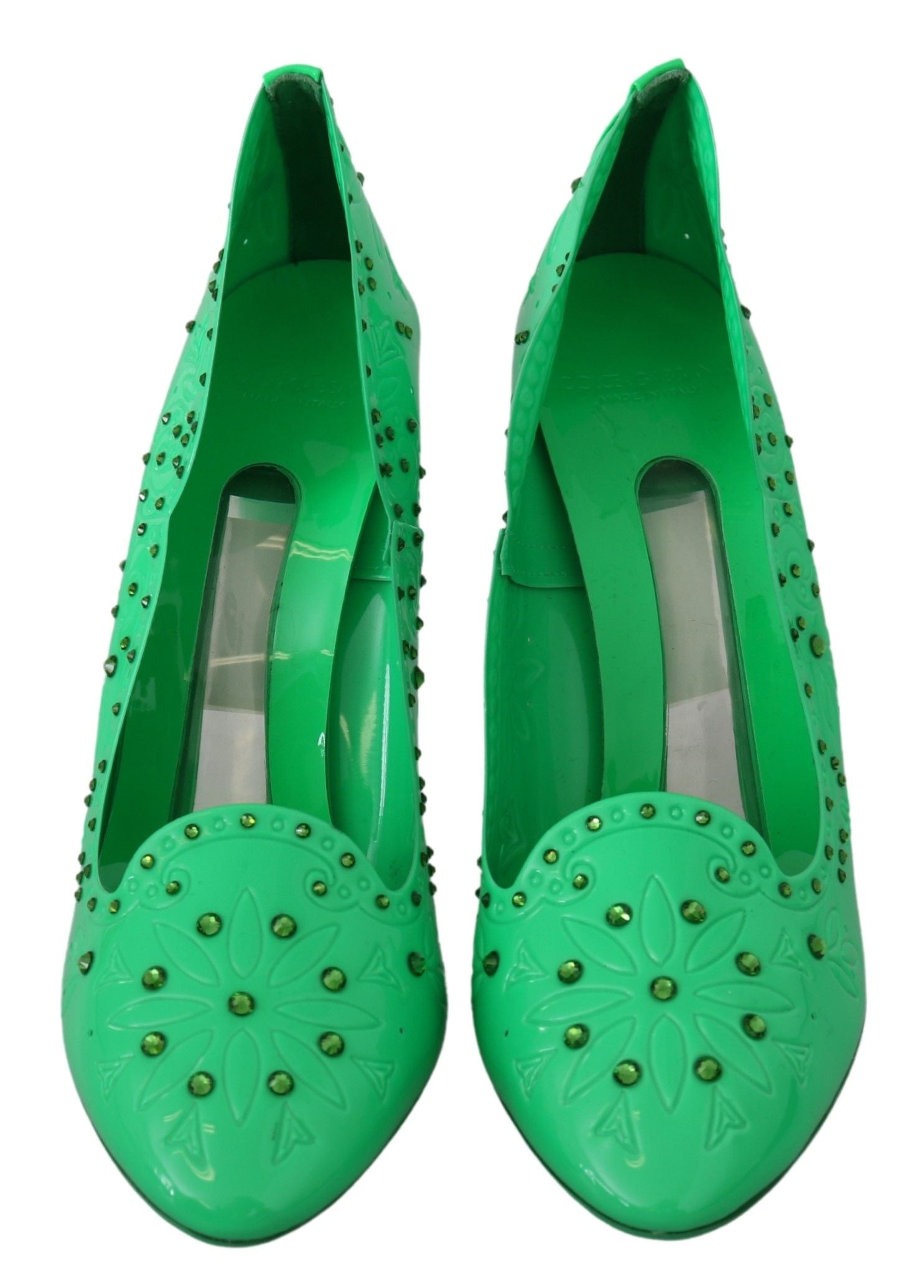 Dolce & Gabbana Green Crystal Floral Heels CINDERELLA Shoes-4