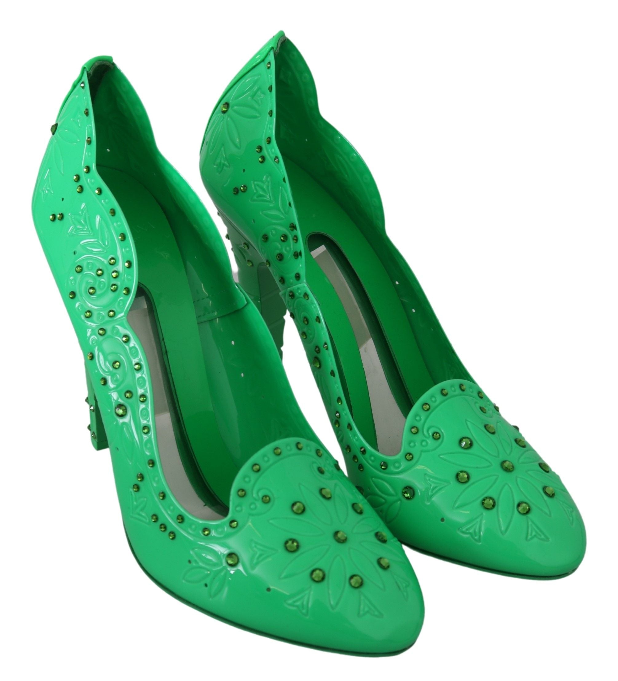 Dolce & Gabbana Green Crystal Floral Heels CINDERELLA Shoes-5