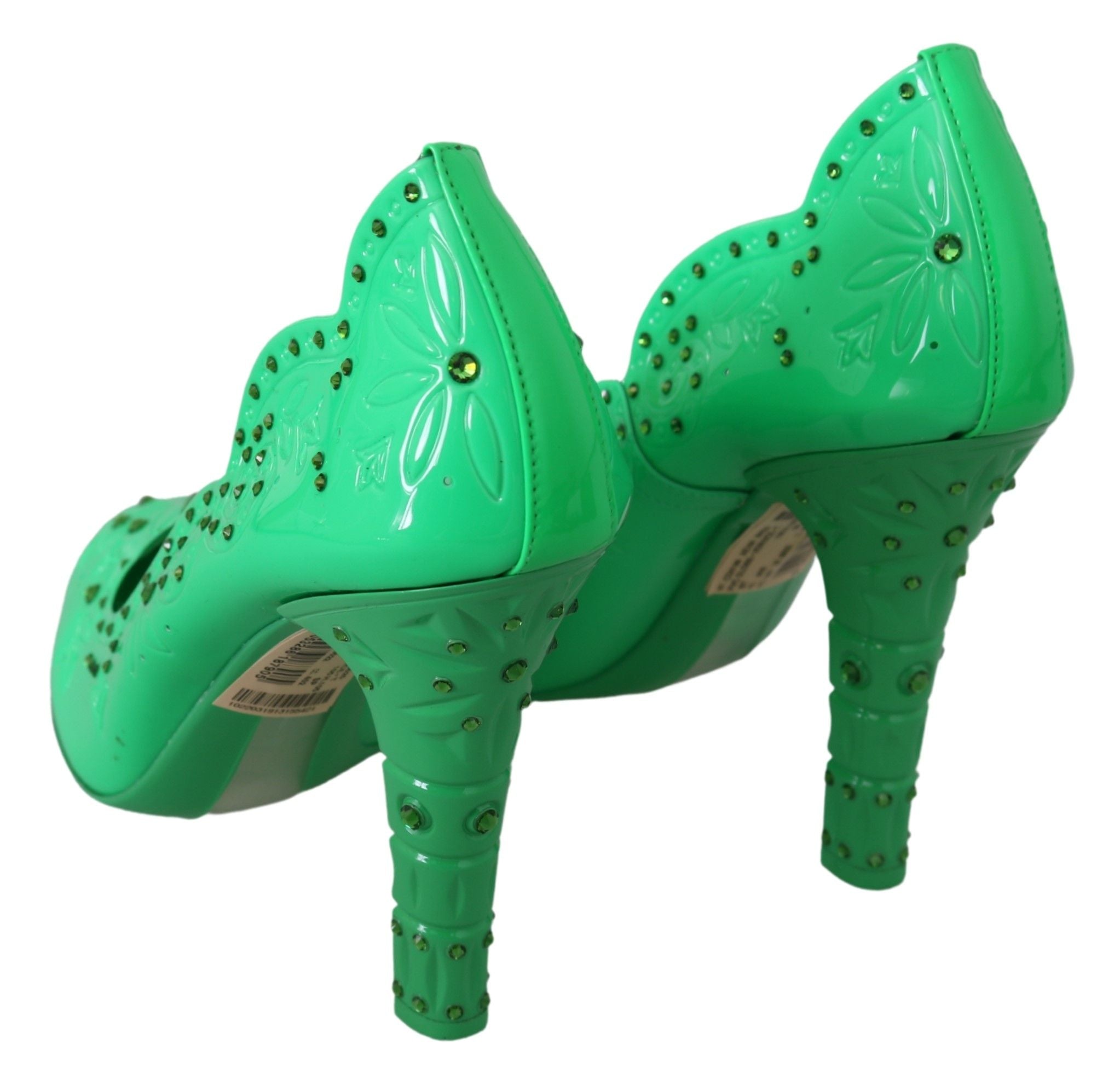Dolce & Gabbana Green Crystal Floral Heels CINDERELLA Shoes-6