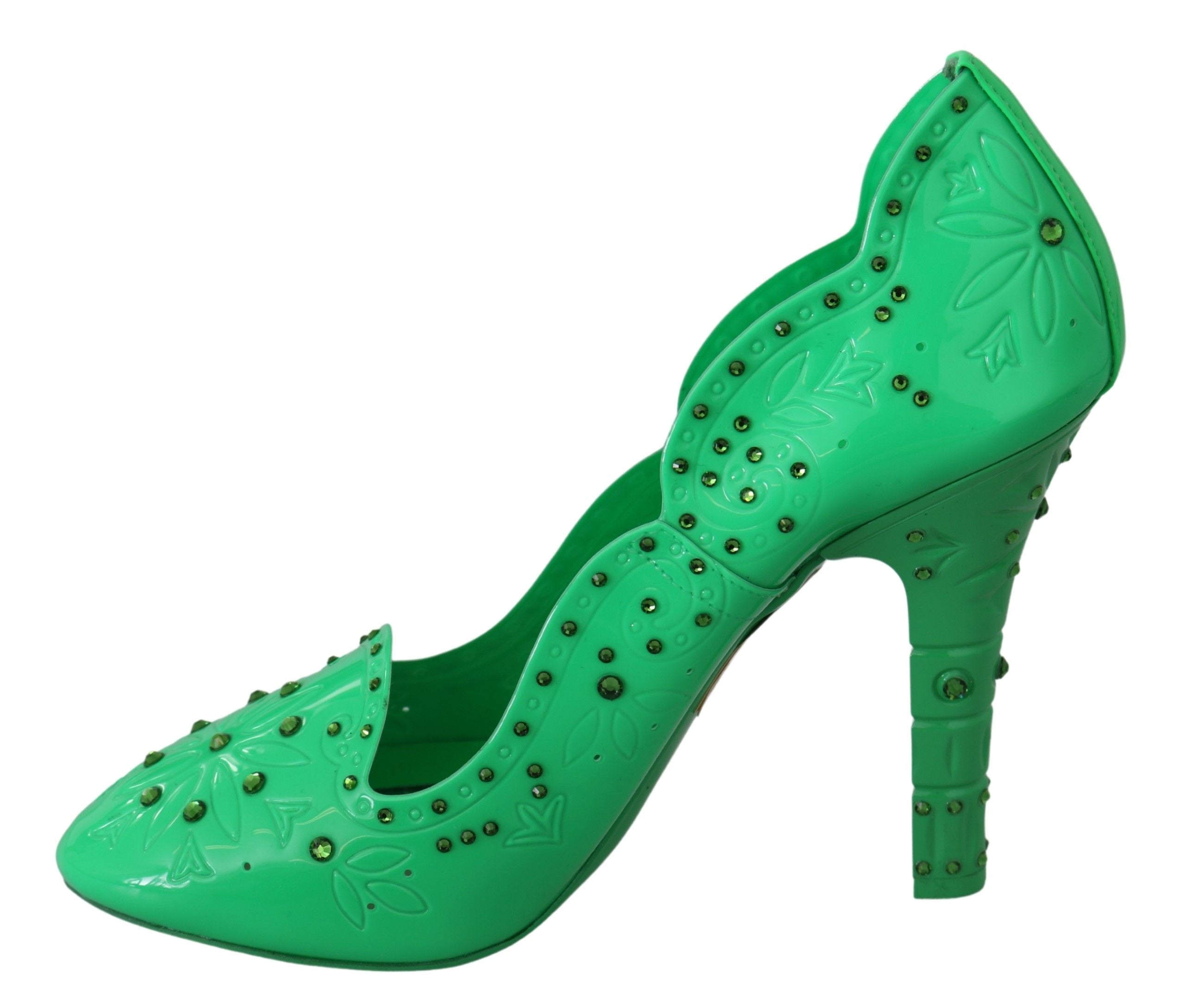 Dolce & Gabbana Green Crystal Floral Heels CINDERELLA Shoes-7