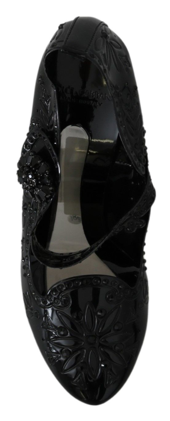 Dolce & Gabbana Black Floral Crystal Cinderella Heels Shoes-2