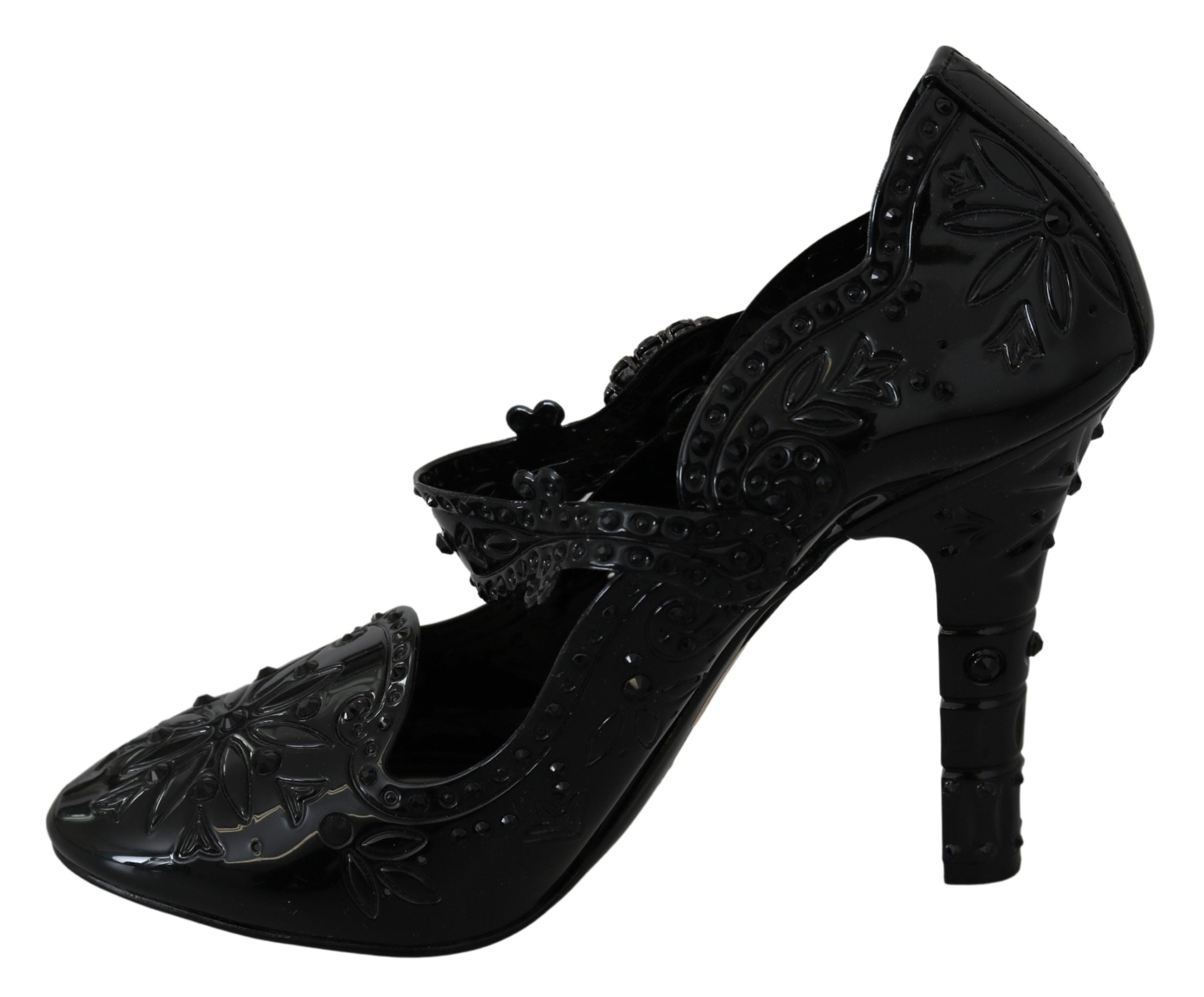 Dolce & Gabbana Black Floral Crystal Cinderella Heels Shoes-6
