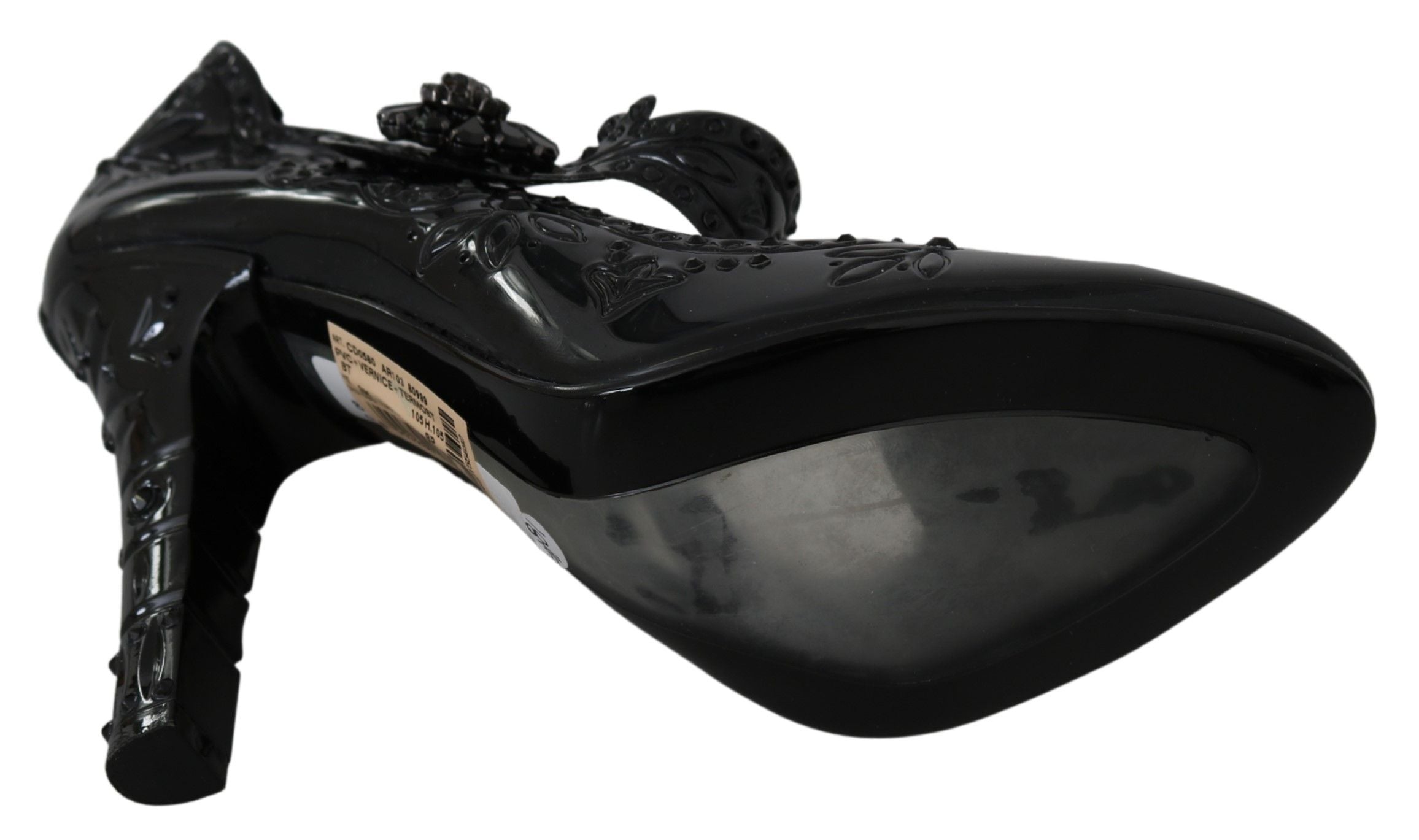 Dolce & Gabbana Black Floral Crystal Cinderella Heels Shoes-7