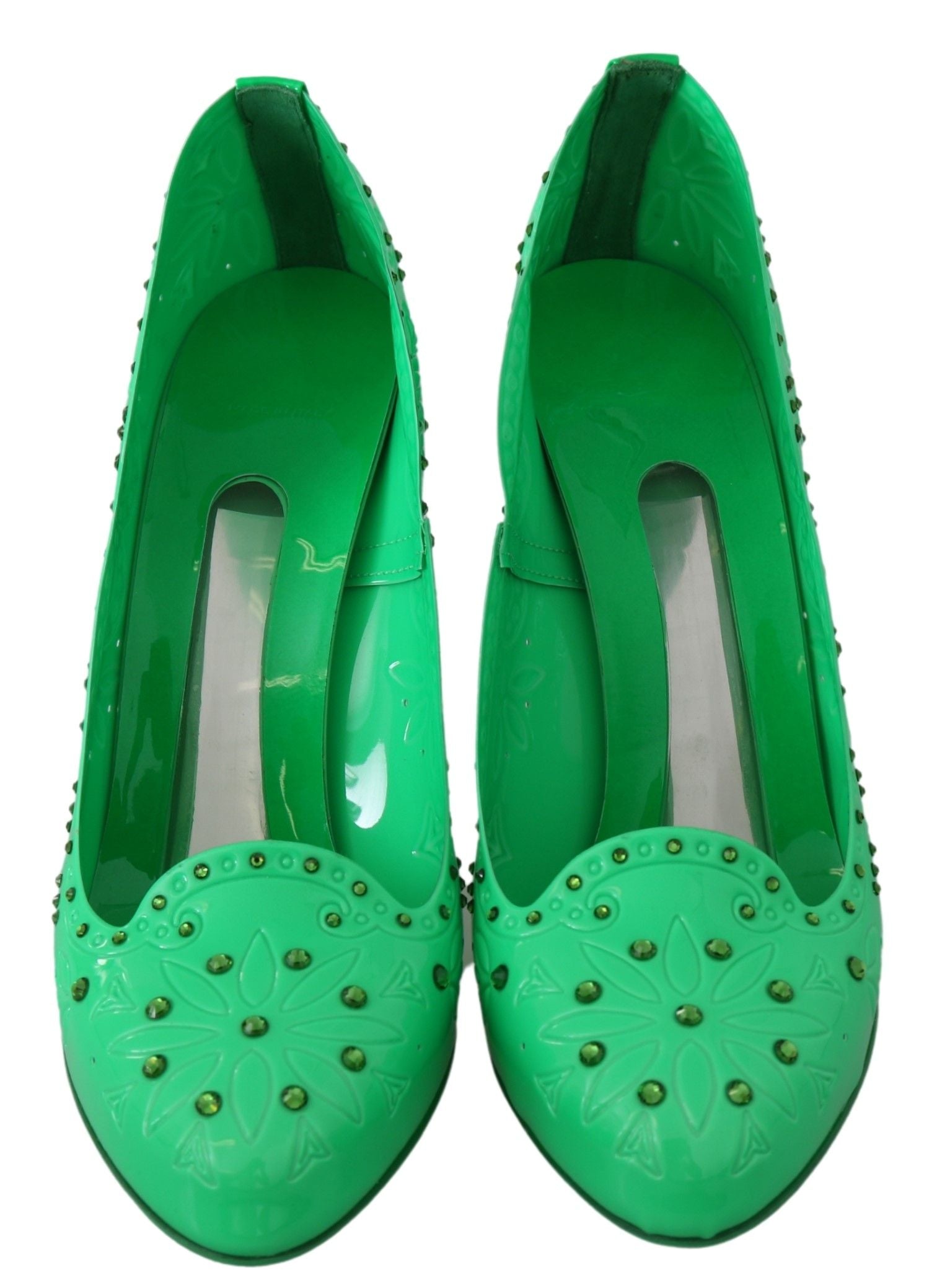 Dolce & Gabbana Green Crystal Floral CINDERELLA Heels Shoes-4