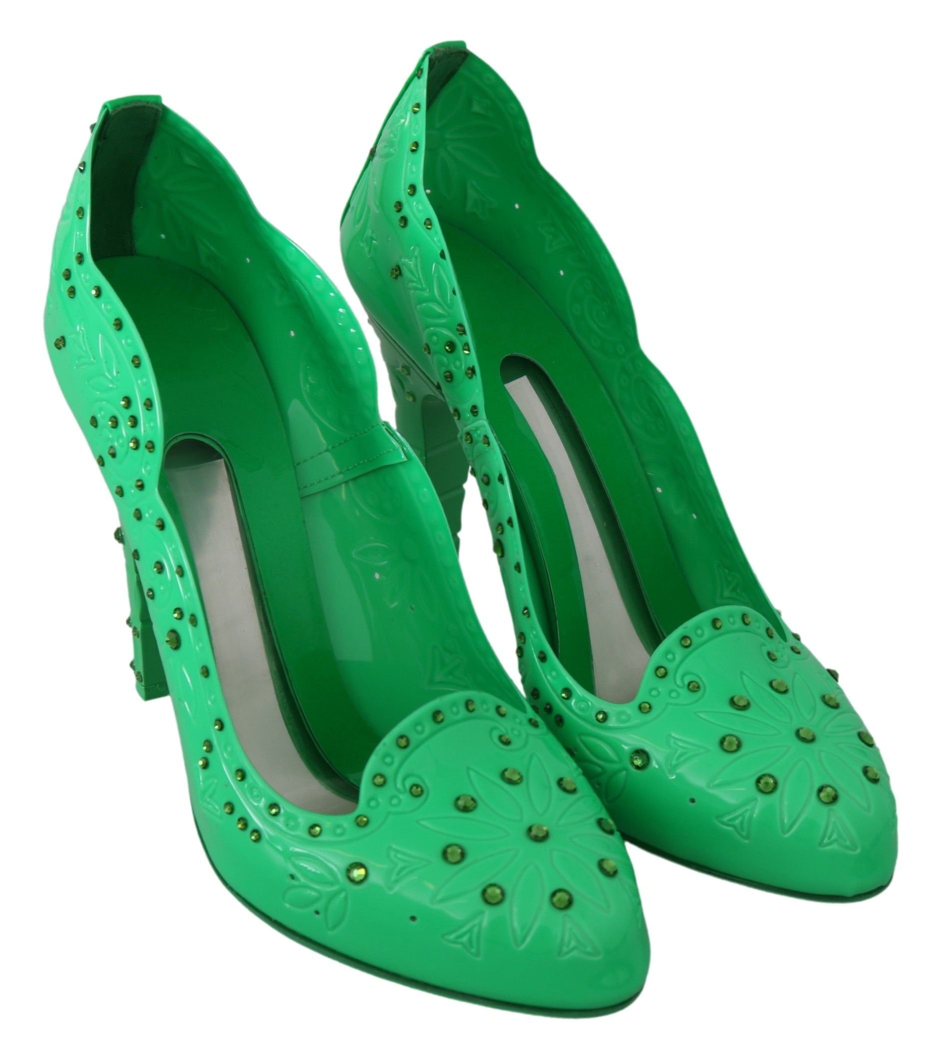 Dolce & Gabbana Green Crystal Floral CINDERELLA Heels Shoes-5