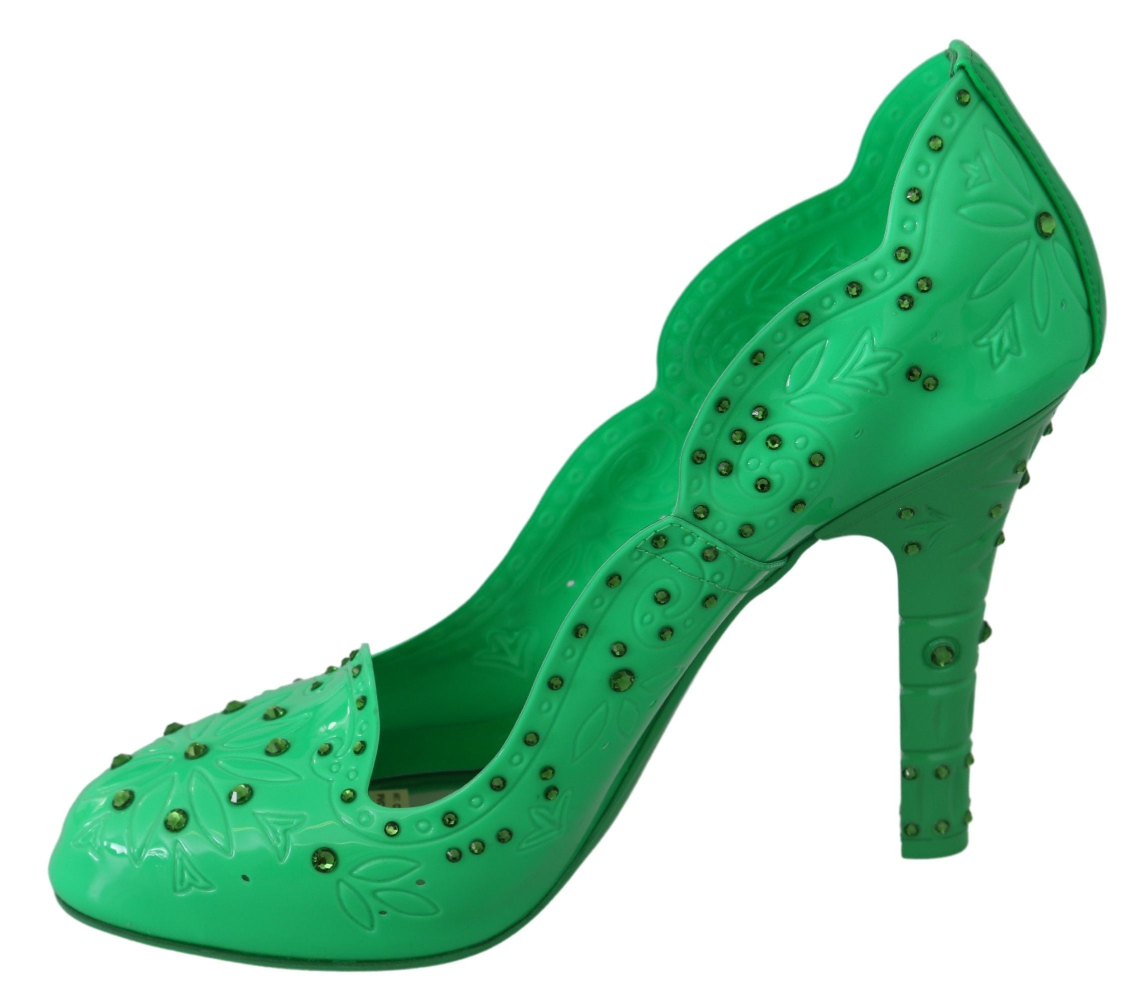 Dolce & Gabbana Green Crystal Floral CINDERELLA Heels Shoes-6