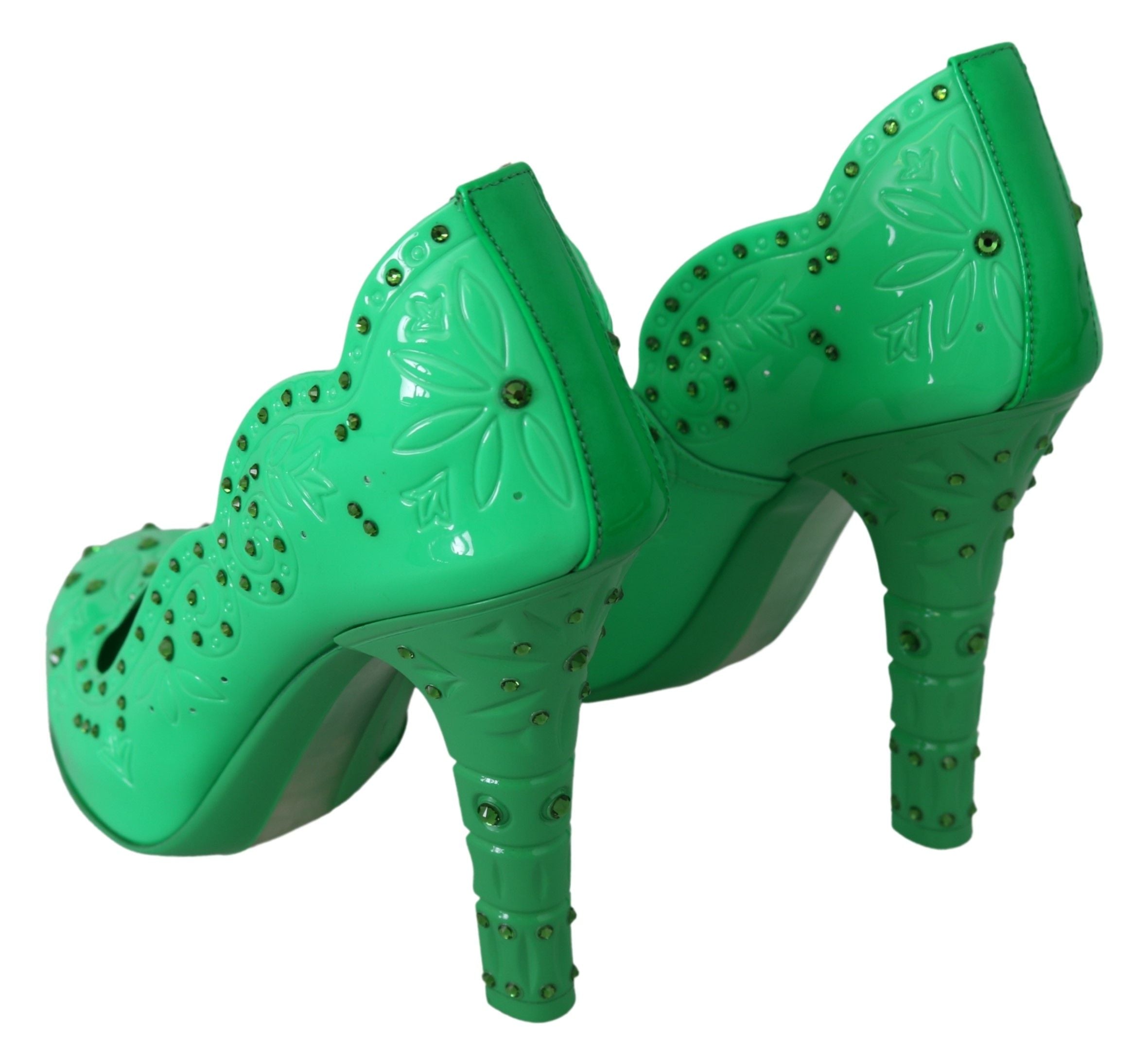 Dolce & Gabbana Green Crystal Floral CINDERELLA Heels Shoes-8