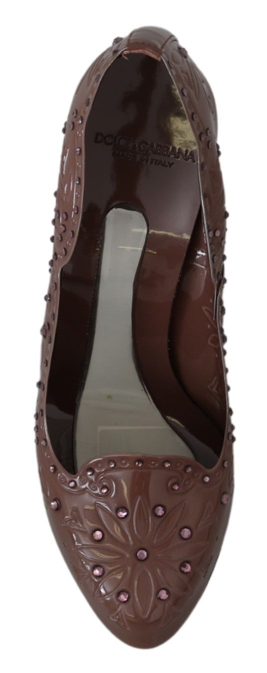 Dolce & Gabbana Brown Floral Crystal Heels CINDERELLA Shoes-3