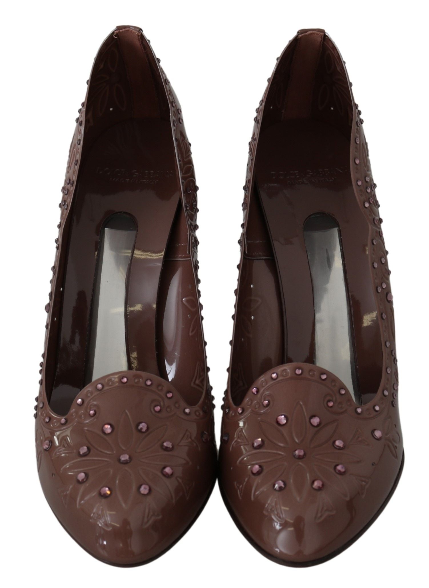 Dolce & Gabbana Brown Floral Crystal Heels CINDERELLA Shoes-4