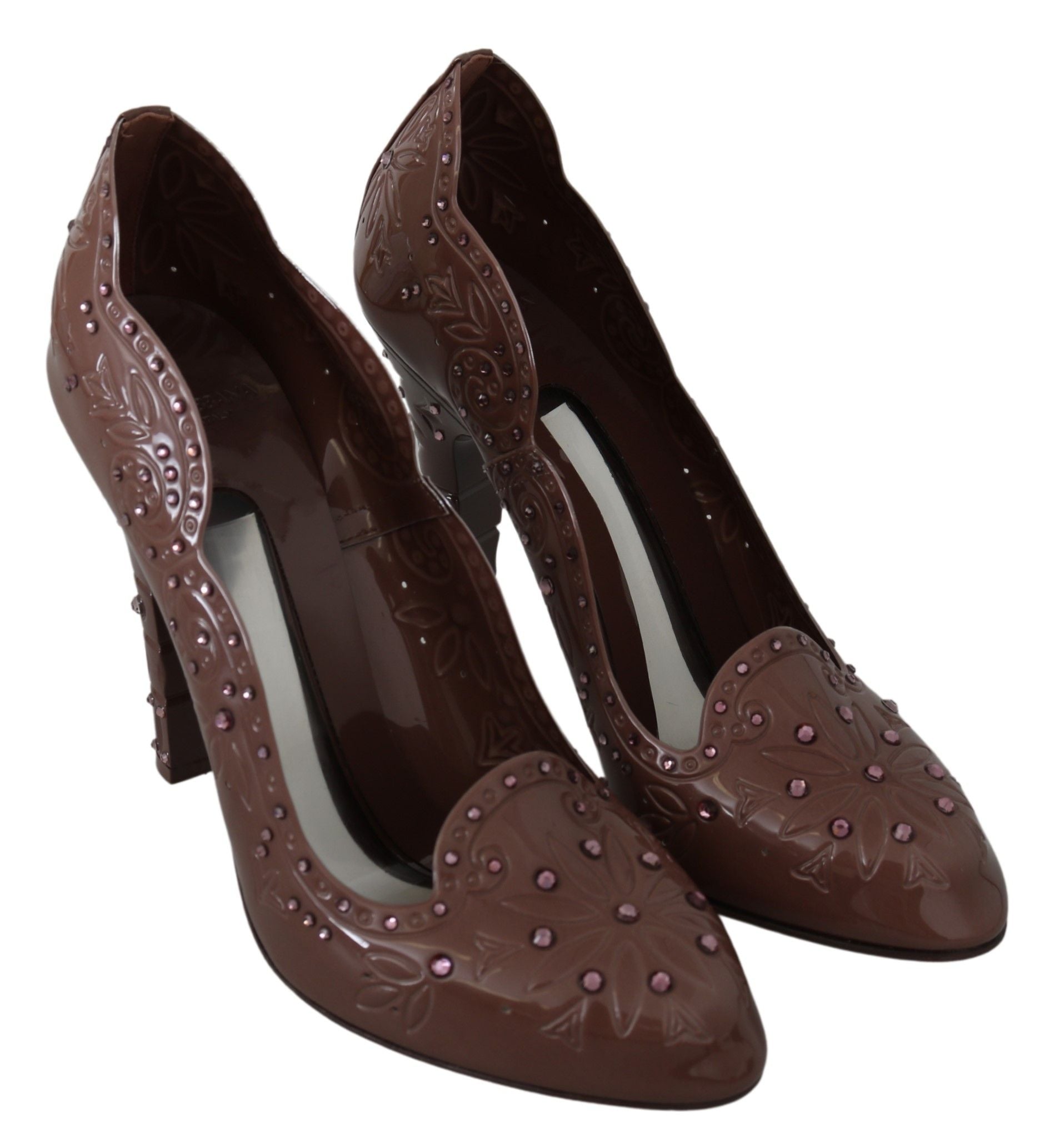 Dolce & Gabbana Brown Floral Crystal Heels CINDERELLA Shoes-5
