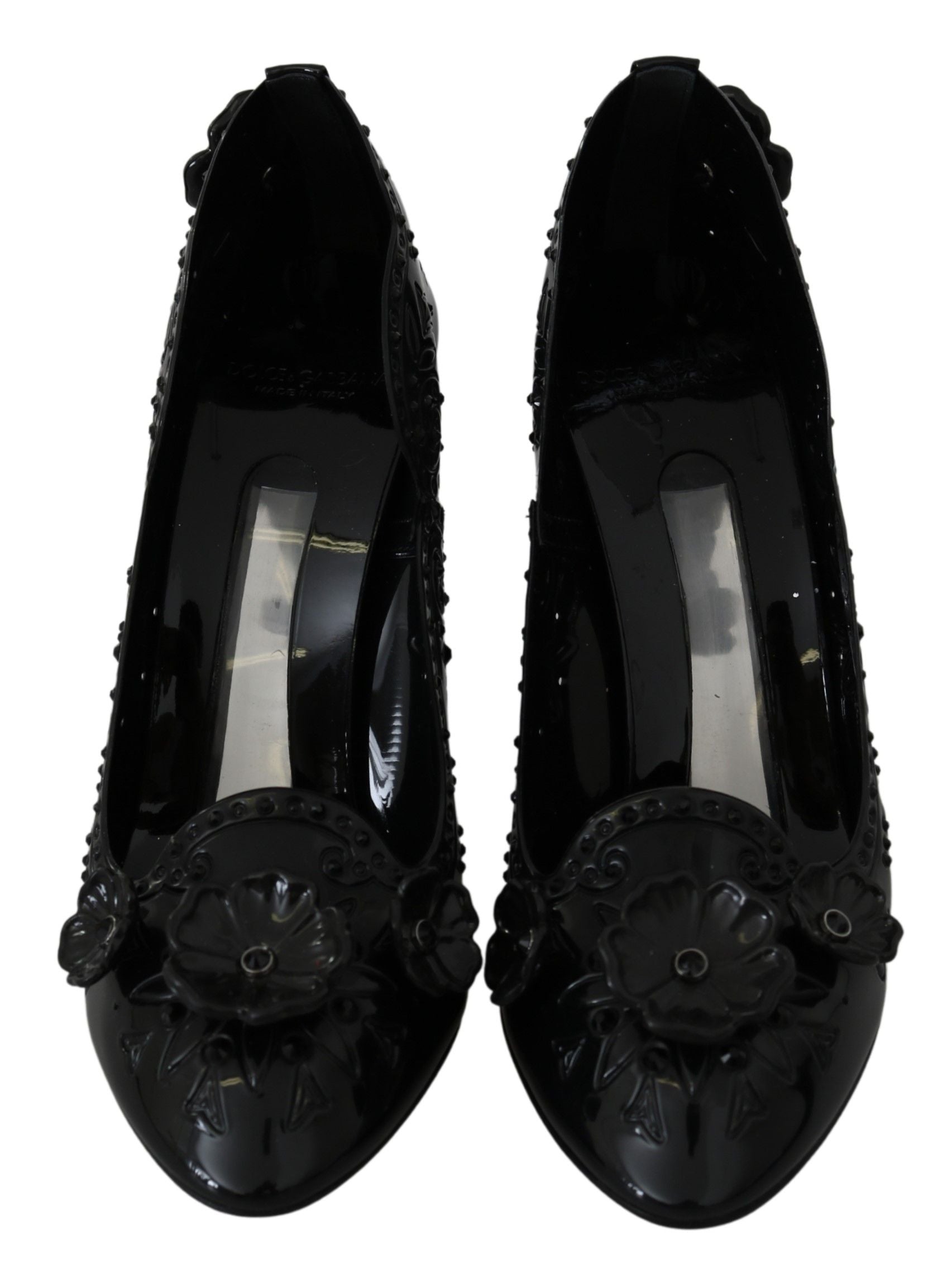 Dolce & Gabbana Black Floral Crystal Cinderella Heels Shoes-4