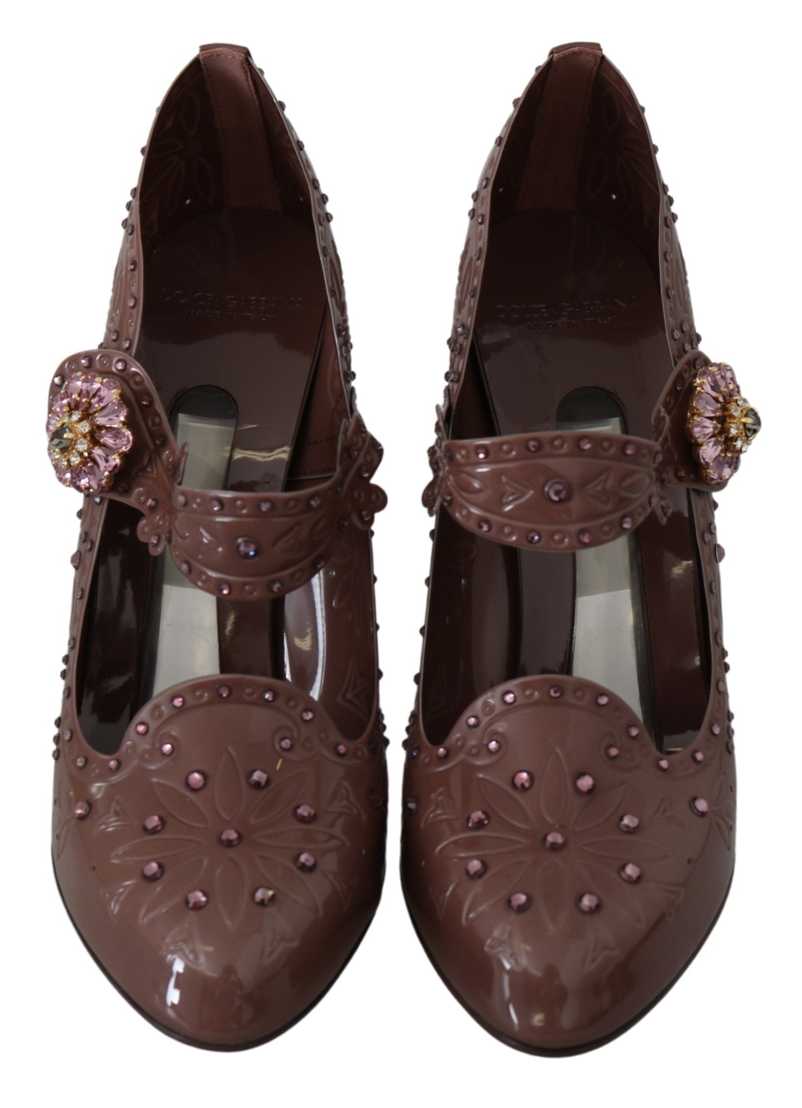 Dolce & Gabbana Brown Floral Crystal CINDERELLA Heels Shoes-2