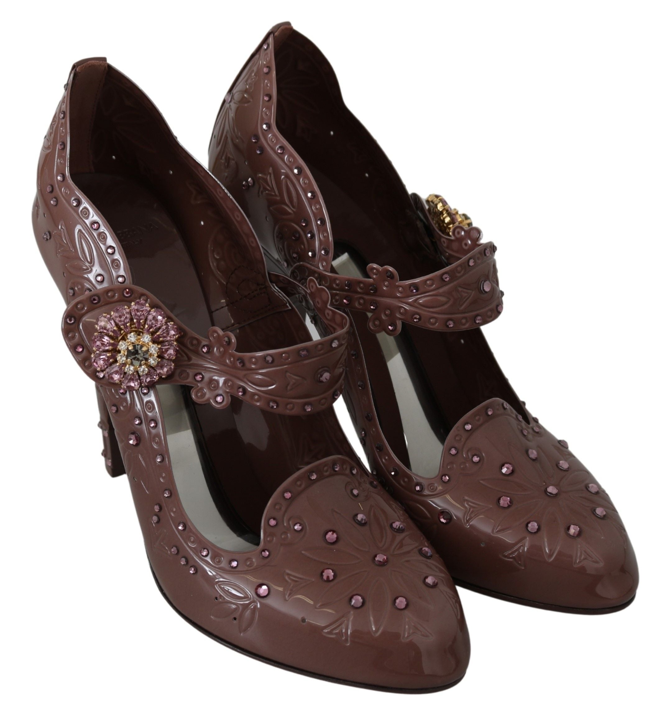 Dolce & Gabbana Brown Floral Crystal CINDERELLA Heels Shoes-3