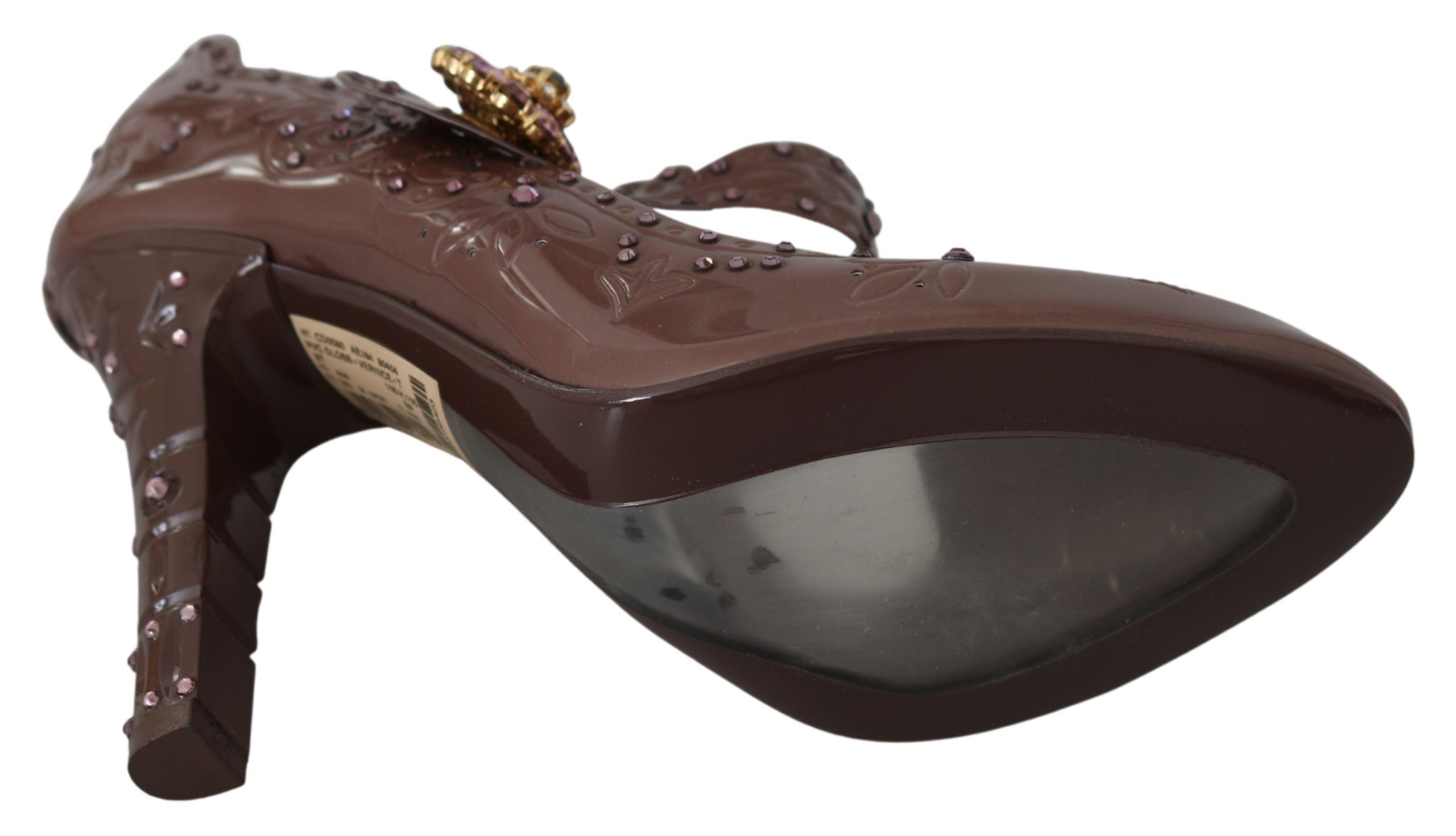 Dolce & Gabbana Brown Floral Crystal CINDERELLA Heels Shoes-6