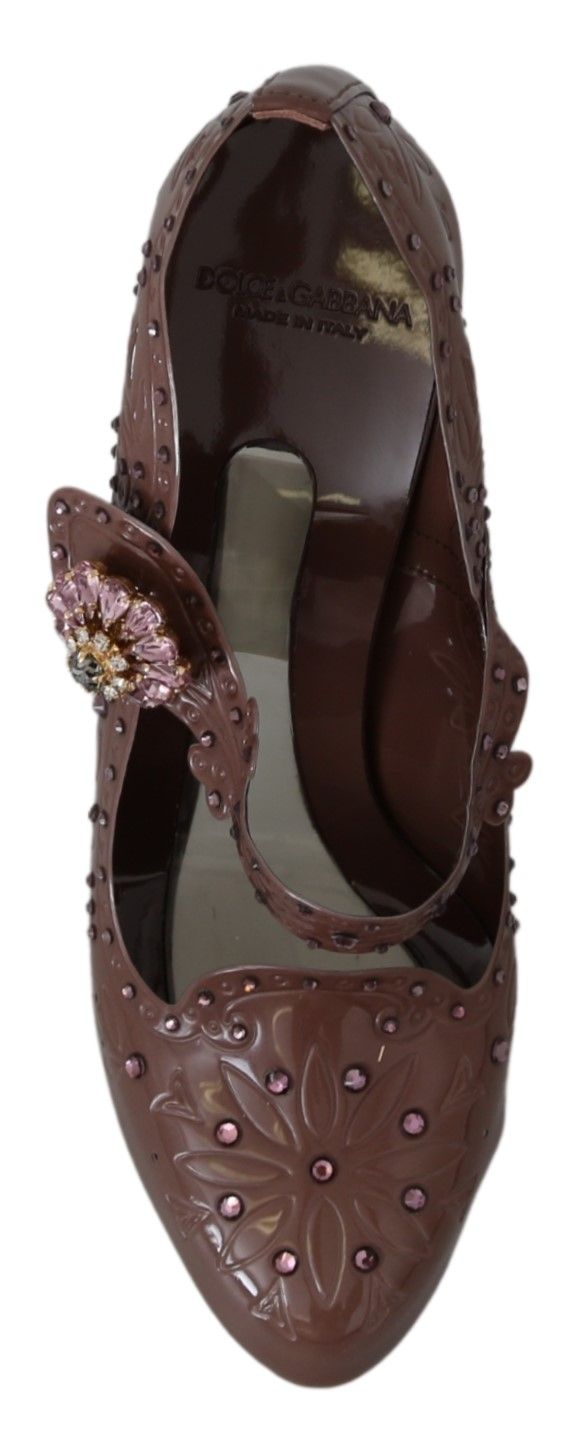 Dolce & Gabbana Brown Floral Crystal CINDERELLA Heels Shoes-7
