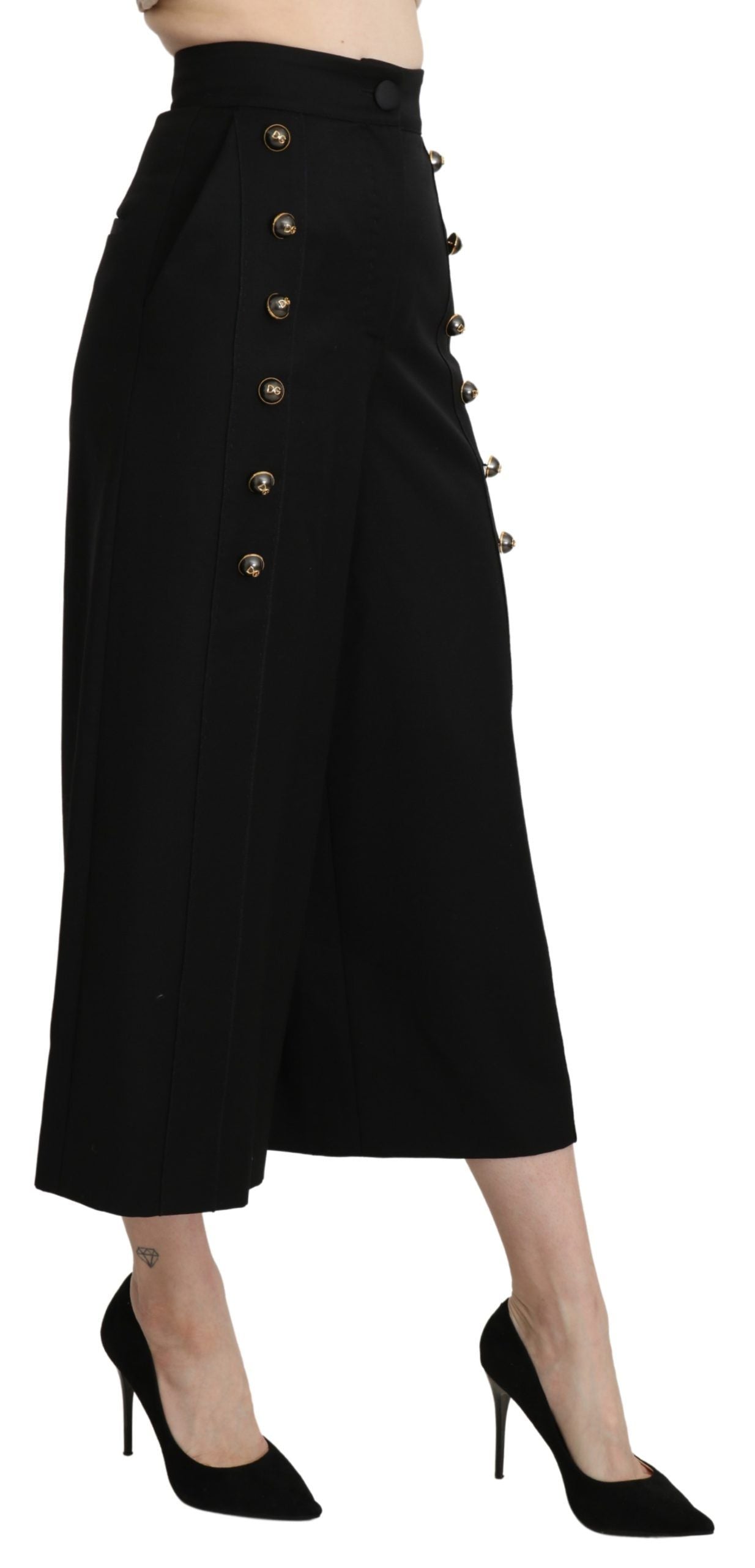 Dolce & Gabbana Black trousers with wide wool leg and cropped leg-2