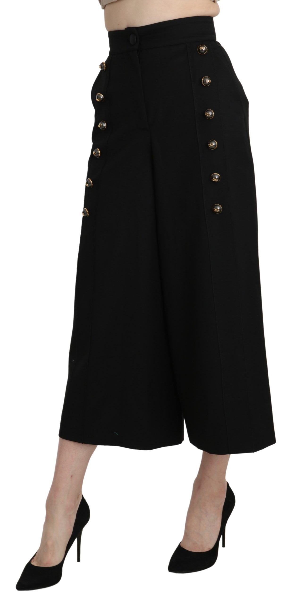 Dolce & Gabbana Black trousers with wide wool leg and cropped leg-3