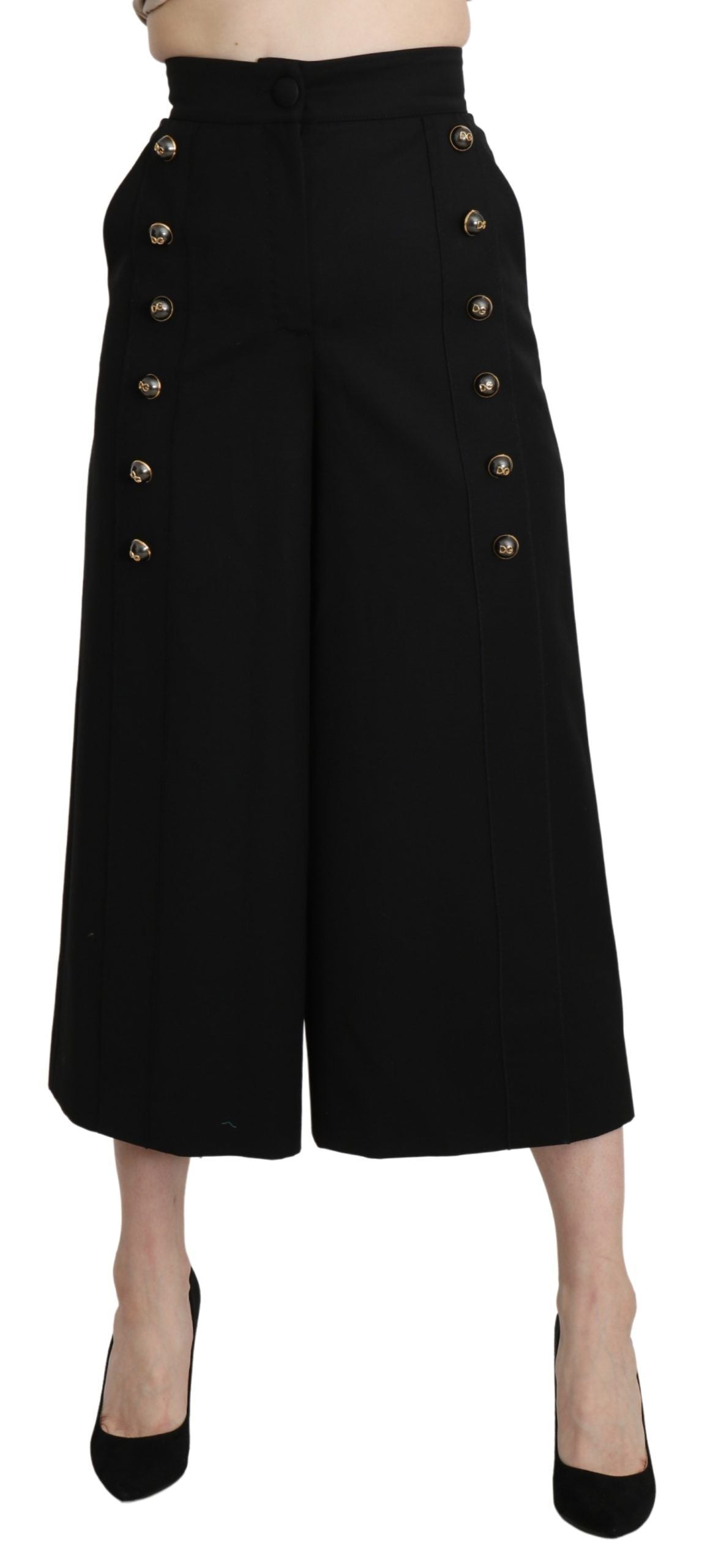 Dolce & Gabbana Black trousers with wide wool leg and cropped leg