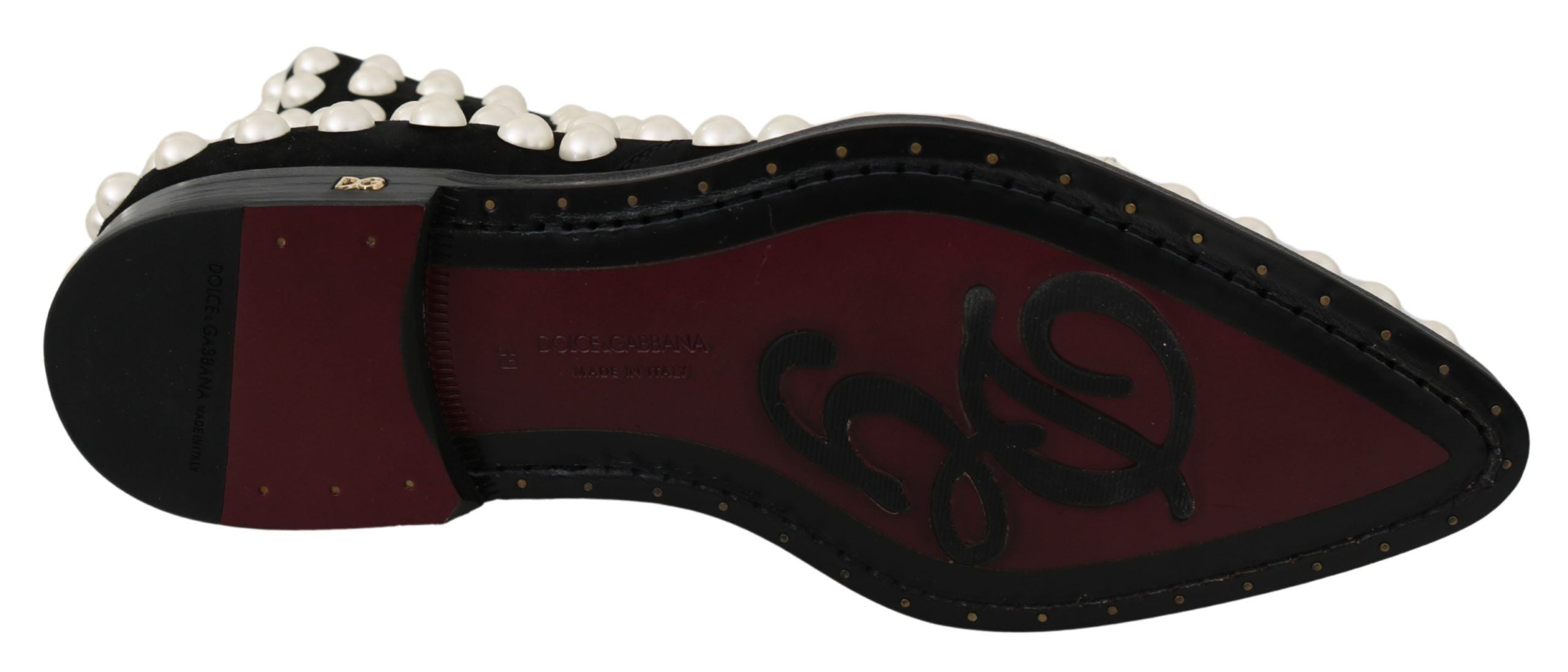 Dolce & Gabbana Black Suede Pearl Studded Boots Shoes-2
