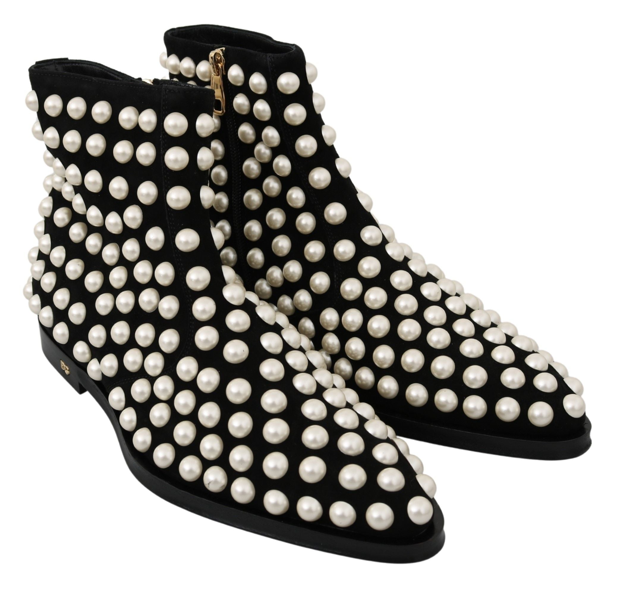 Dolce & Gabbana Black Suede Pearl Studded Boots Shoes-5