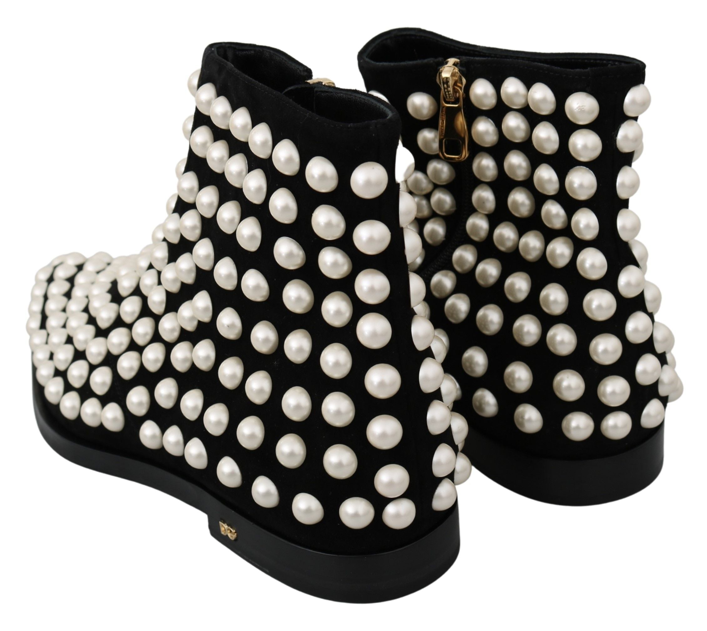 Dolce & Gabbana Black Suede Pearl Studded Boots Shoes-6