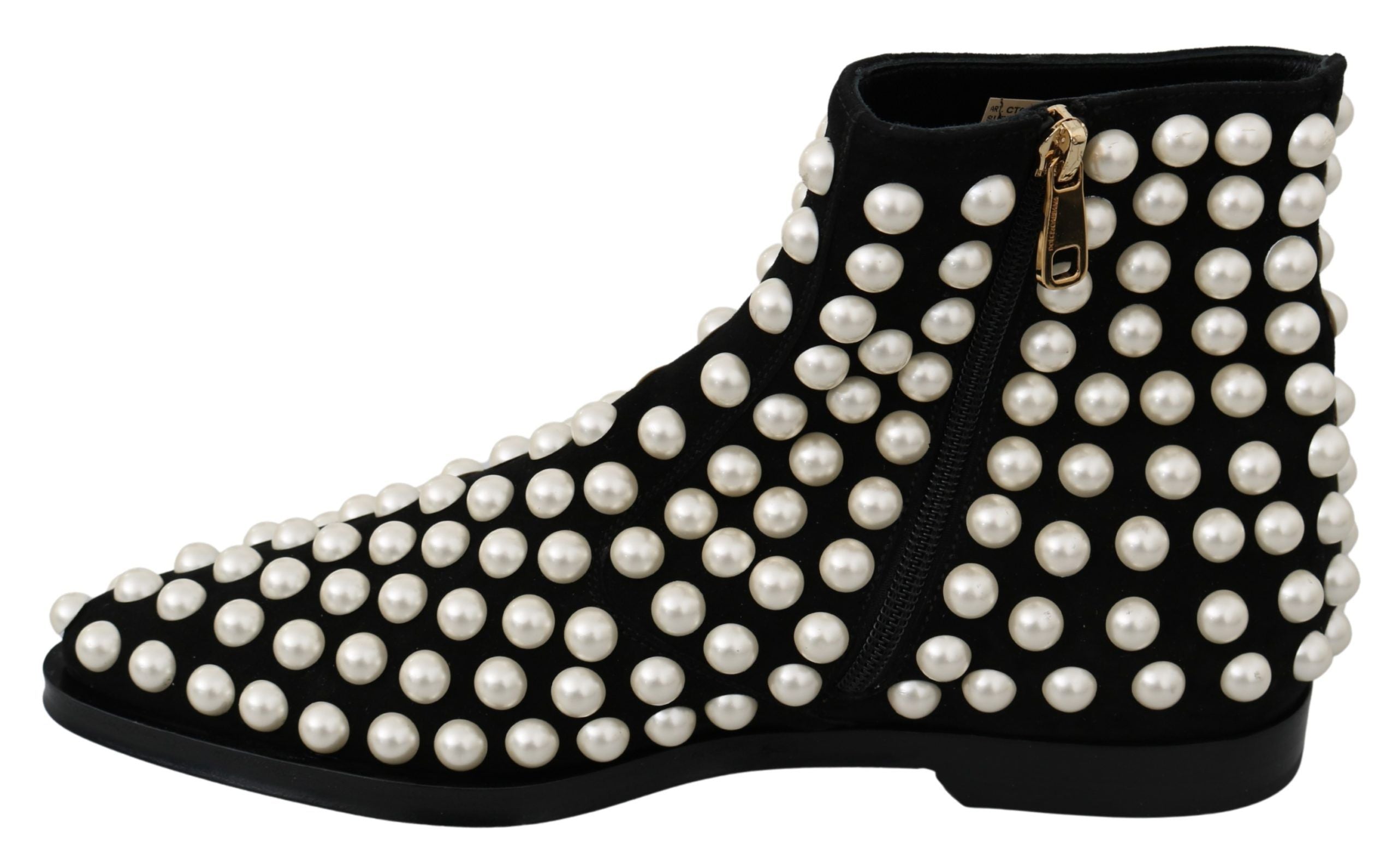 Dolce & Gabbana Black Suede Pearl Studded Boots Shoes-7