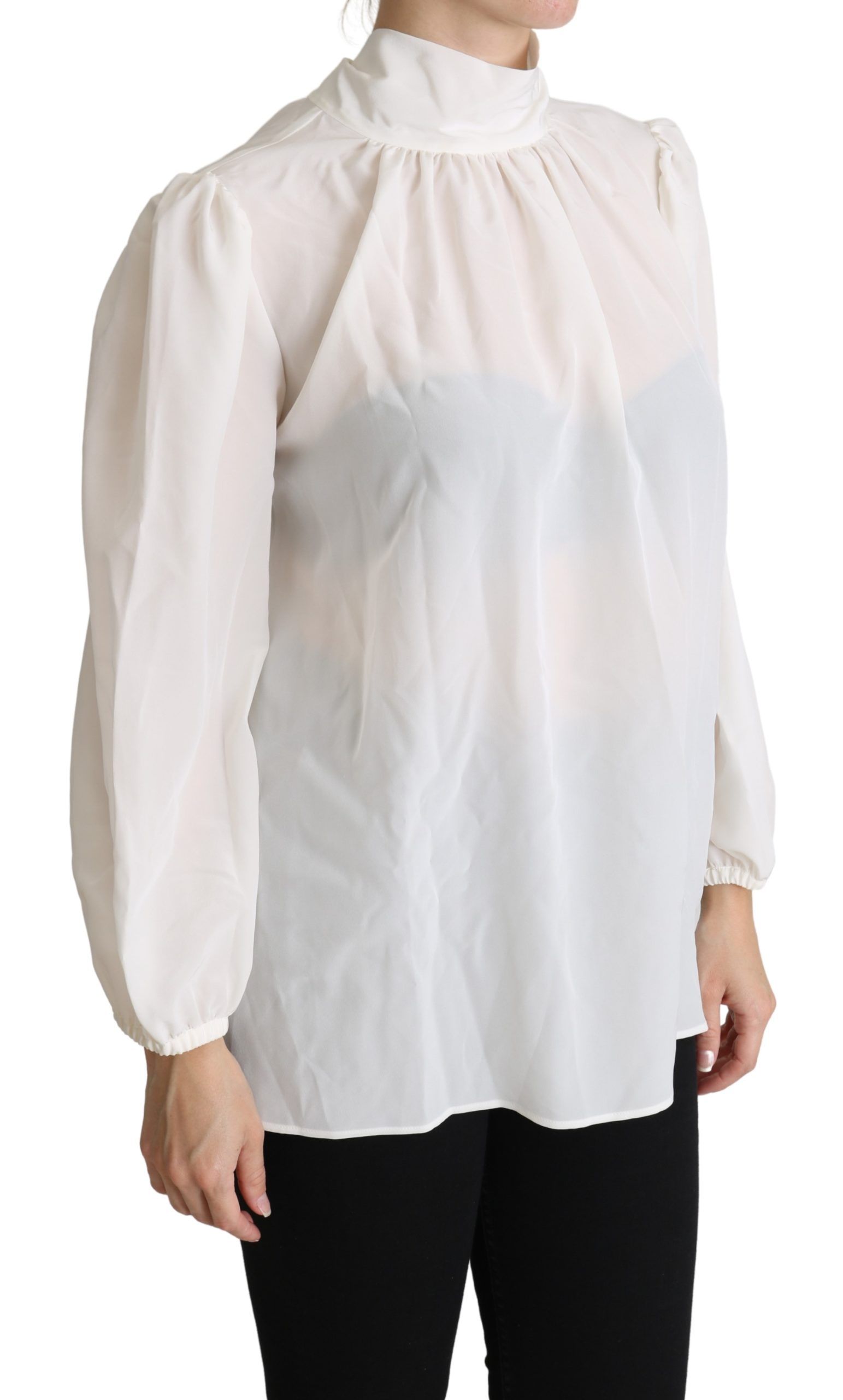 Dolce & Gabbana Weißes Seiden Pussy Bow Langarmtop Bluse-2