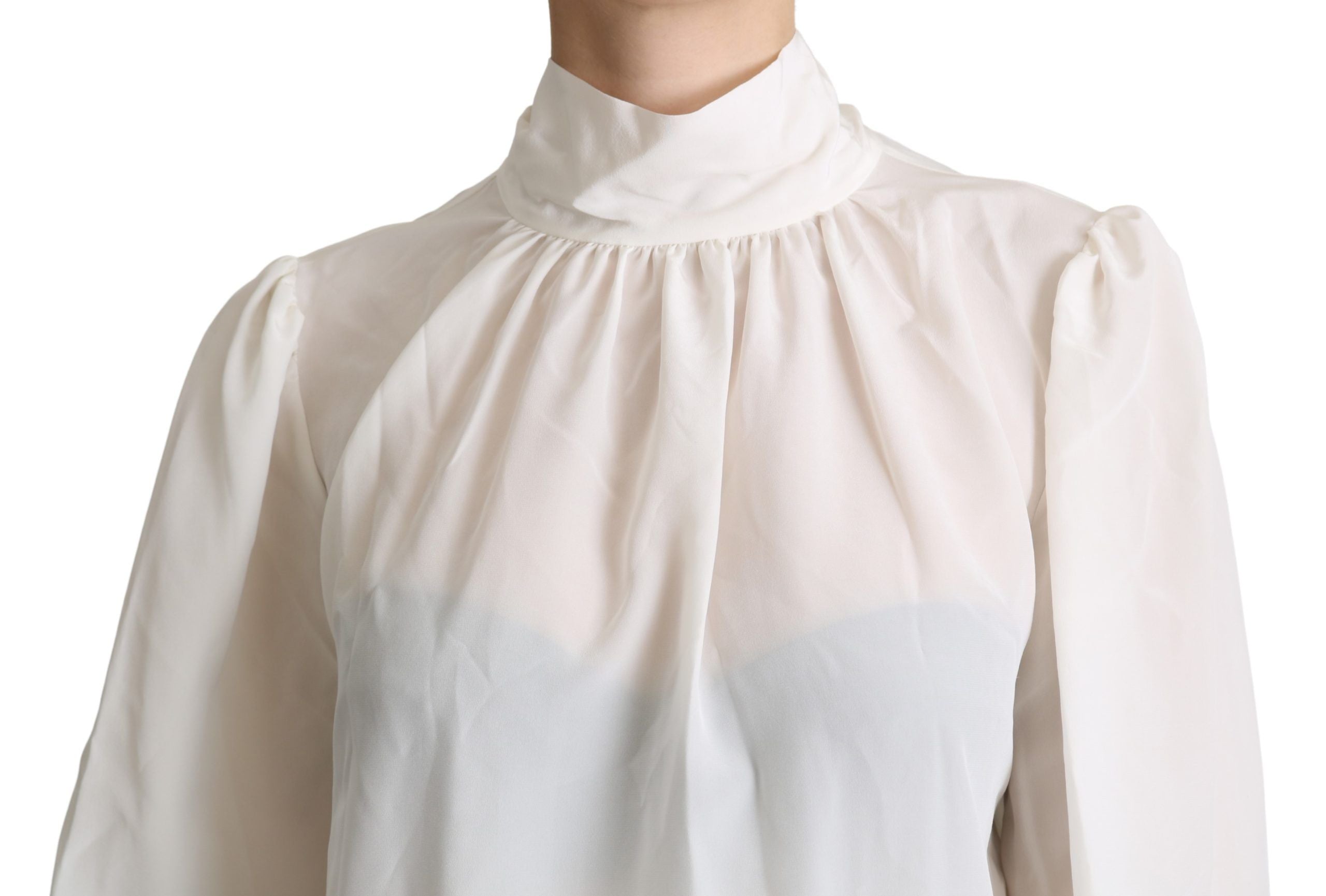 Dolce & Gabbana Weißes Seiden Pussy Bow Langarmtop Bluse-5