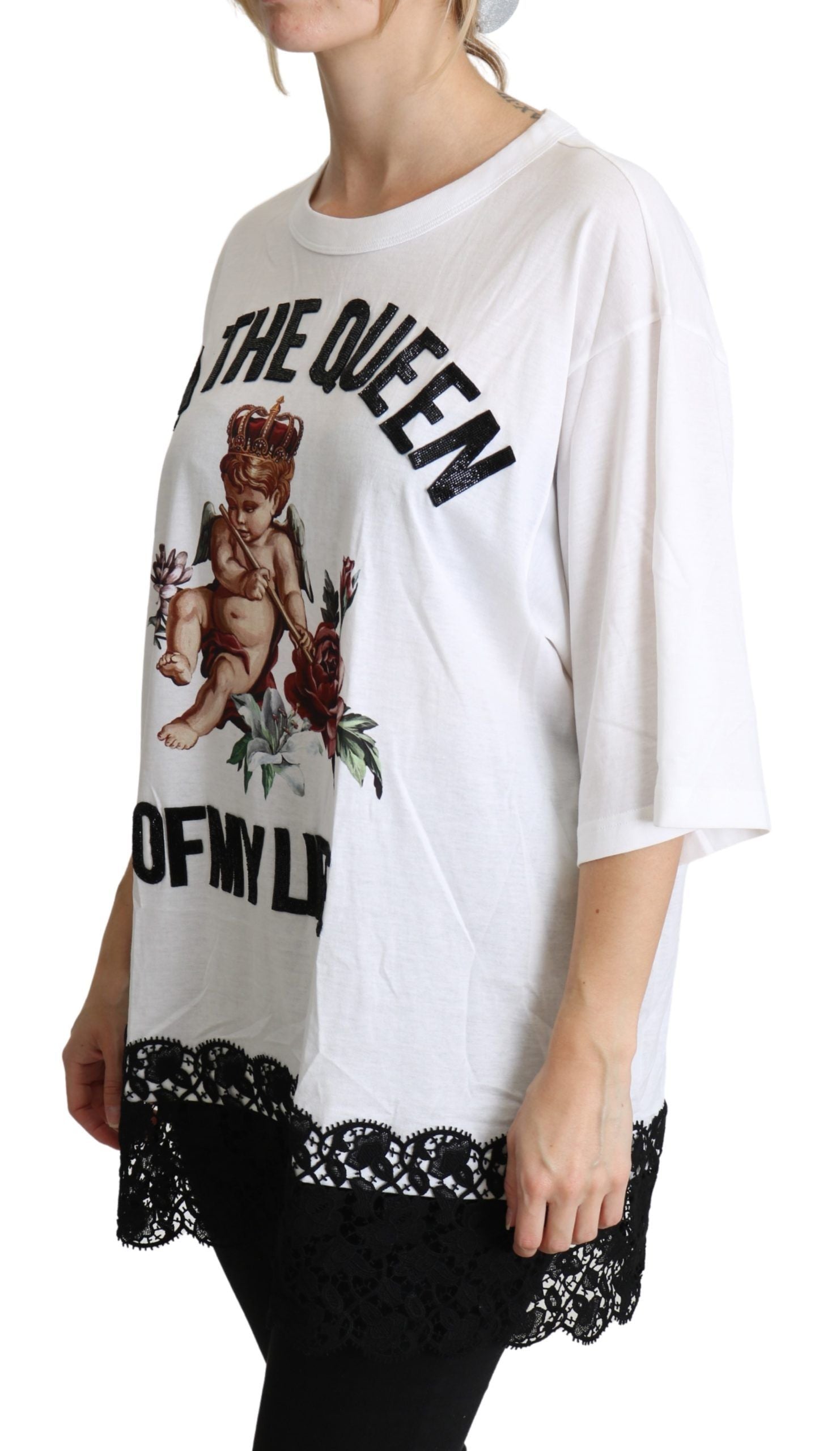 Dolce & Gabbana White Angel Print Cotton Crew Neck Shirt Tops-3