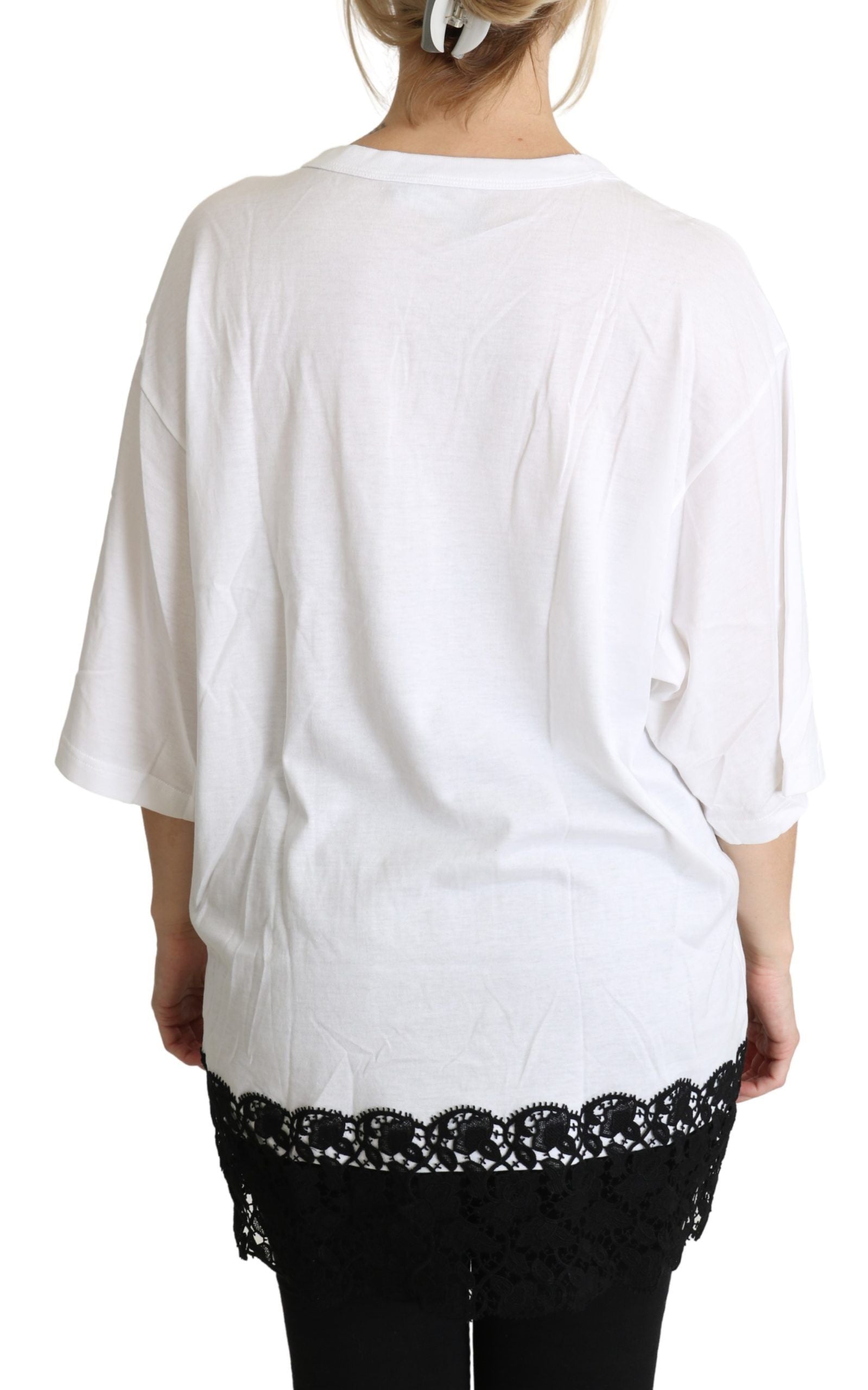 Dolce & Gabbana White Angel Print Cotton Crew Neck Shirt Tops-4
