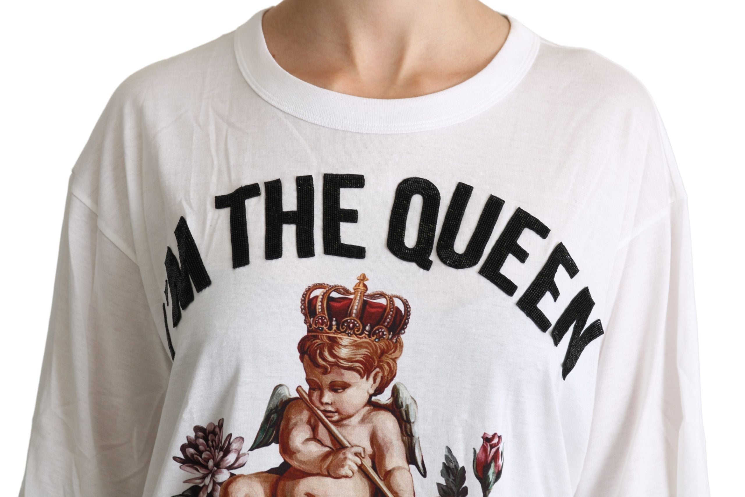 Dolce & Gabbana White Angel Print Cotton Crew Neck Shirt Tops-5