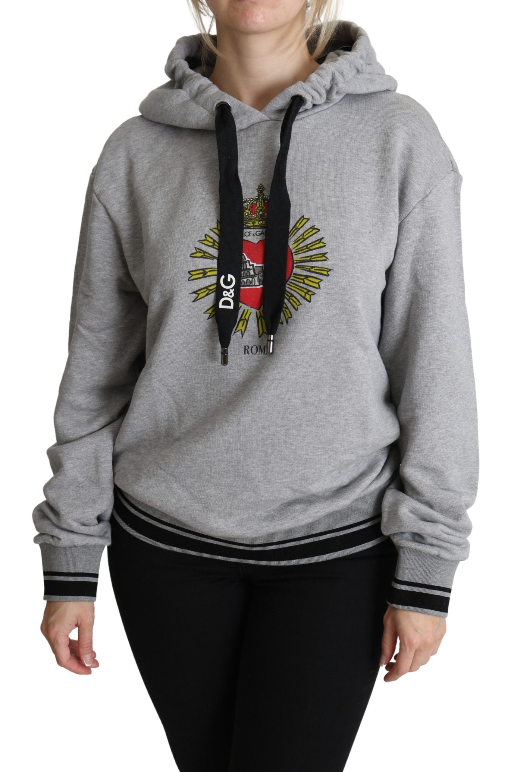 Dolce & Gabbana Grauer bedruckter Kapuzenpullover mit exklusivem Logo-1
