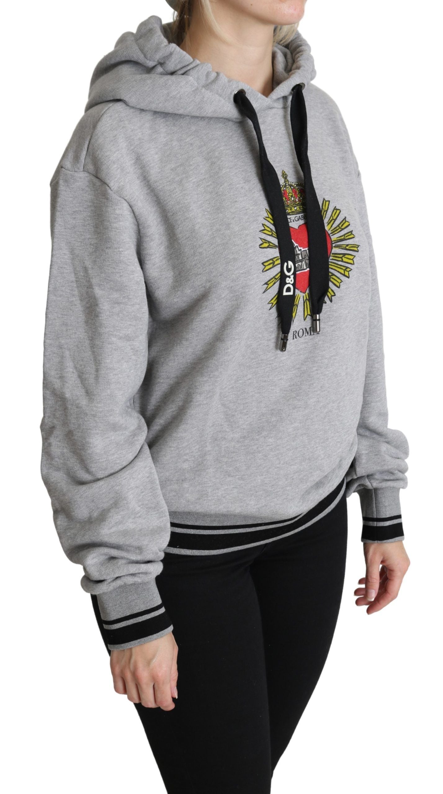 Dolce & Gabbana Grauer bedruckter Kapuzenpullover mit exklusivem Logo-7