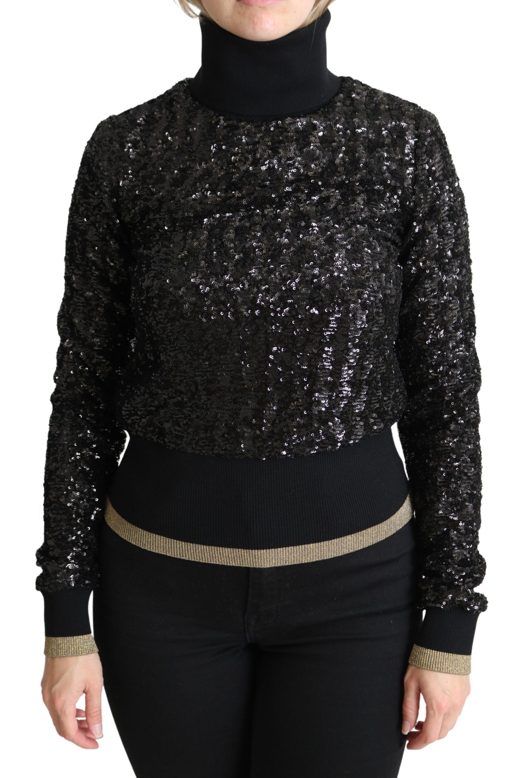 Dolce & Gabbana Jersey negro de cuello alto con lentejuelas-1