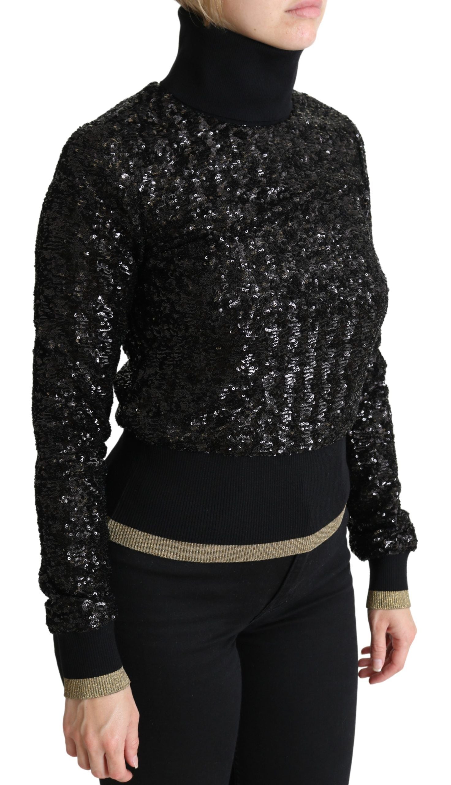 Dolce & Gabbana Jersey negro de cuello alto con lentejuelas-2