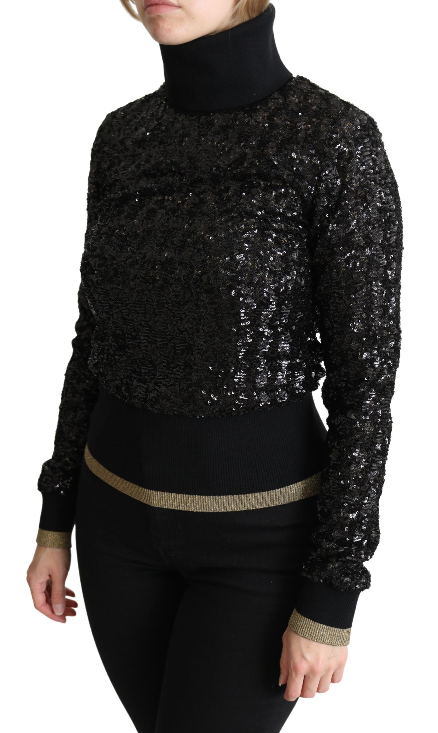 Dolce & Gabbana Jersey negro de cuello alto con lentejuelas-3