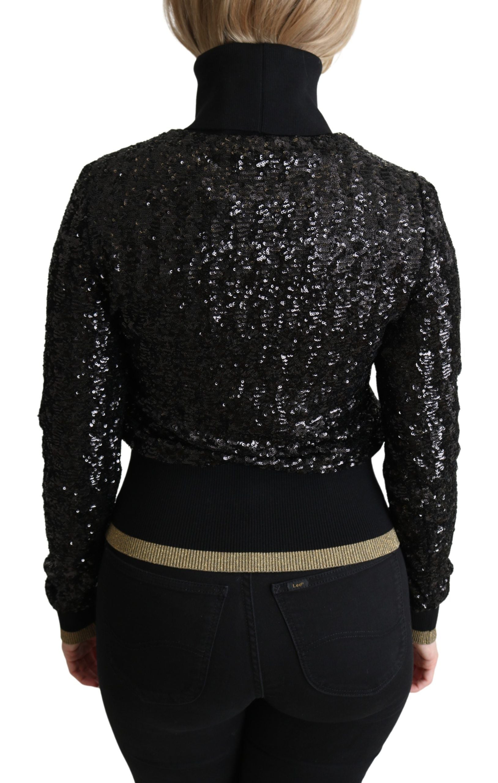 Dolce & Gabbana Jersey negro de cuello alto con lentejuelas-4