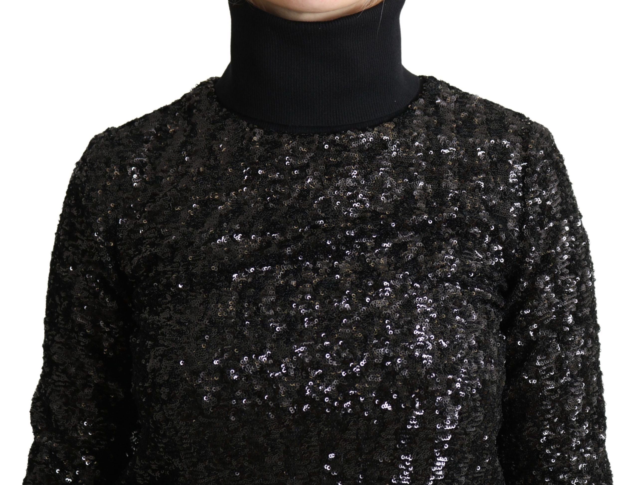 Dolce & Gabbana Jersey negro de cuello alto con lentejuelas-5