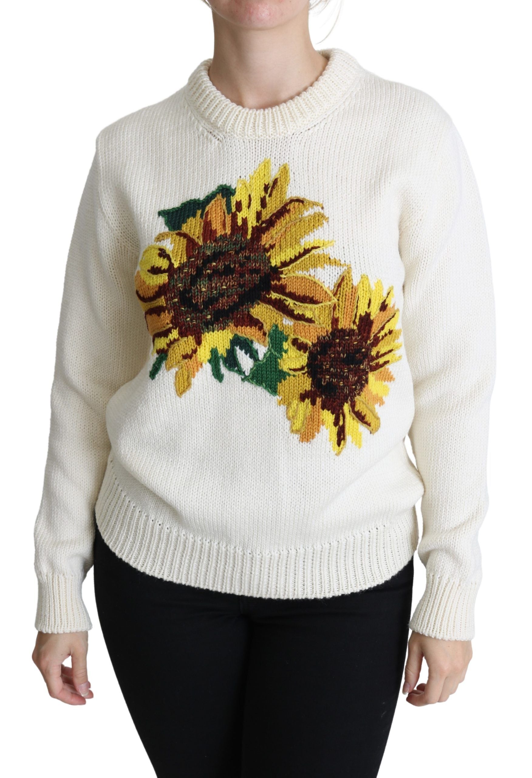 Dolce & Gabbana White floral wool sweater Sunflower sweater-1