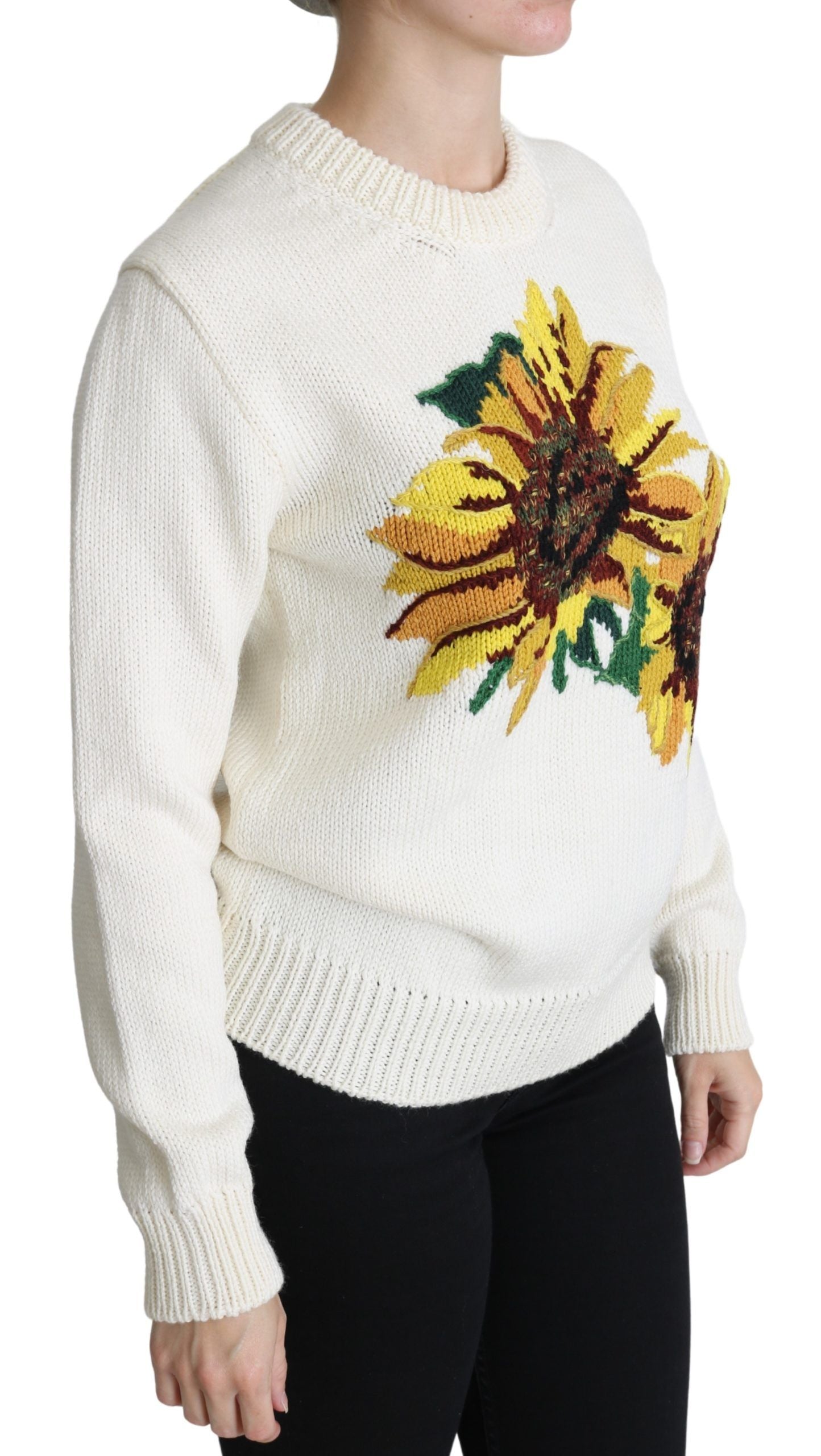Dolce & Gabbana White floral wool sweater Sunflower sweater-2