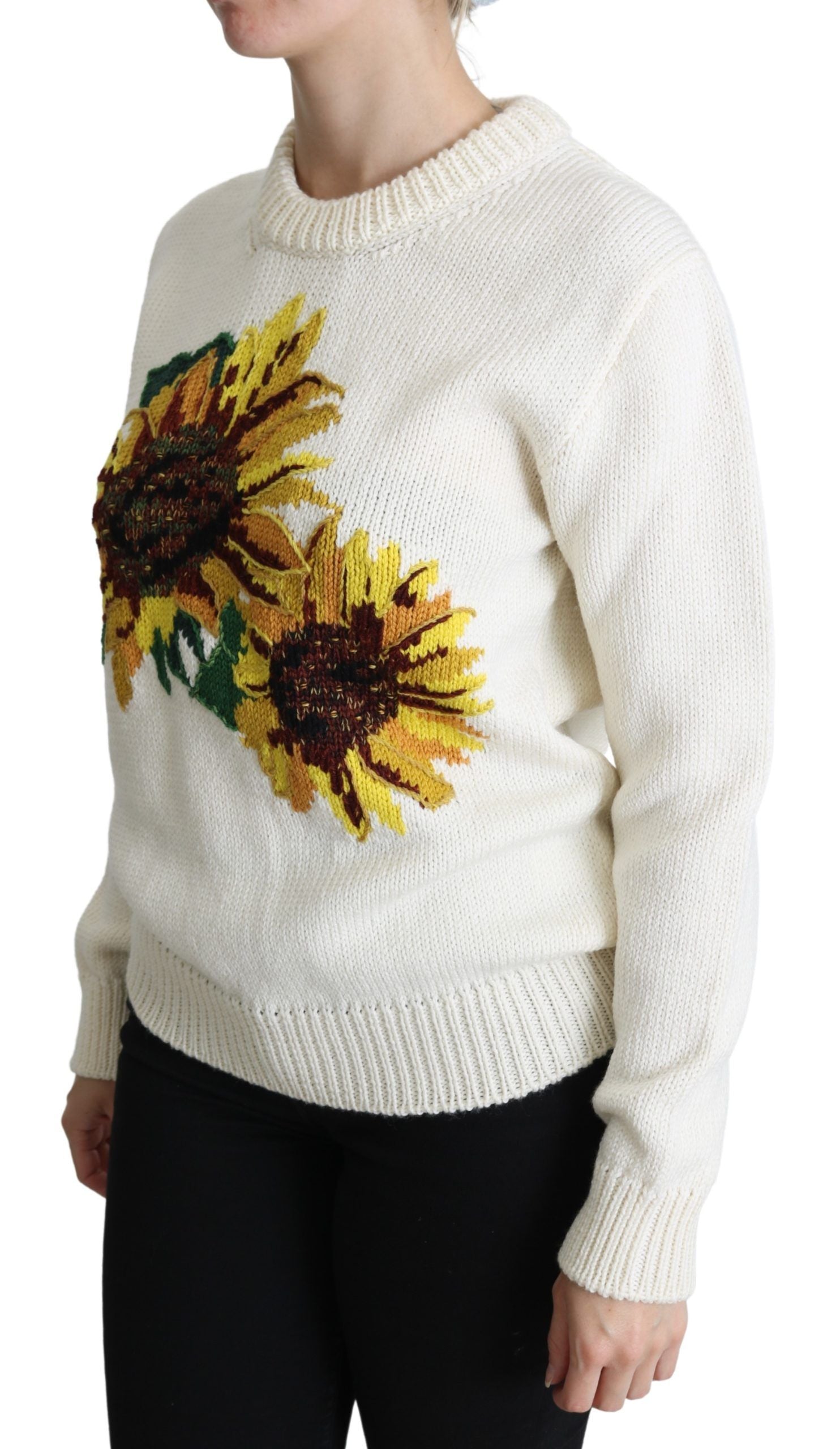 Dolce & Gabbana White floral wool sweater Sunflower sweater-3