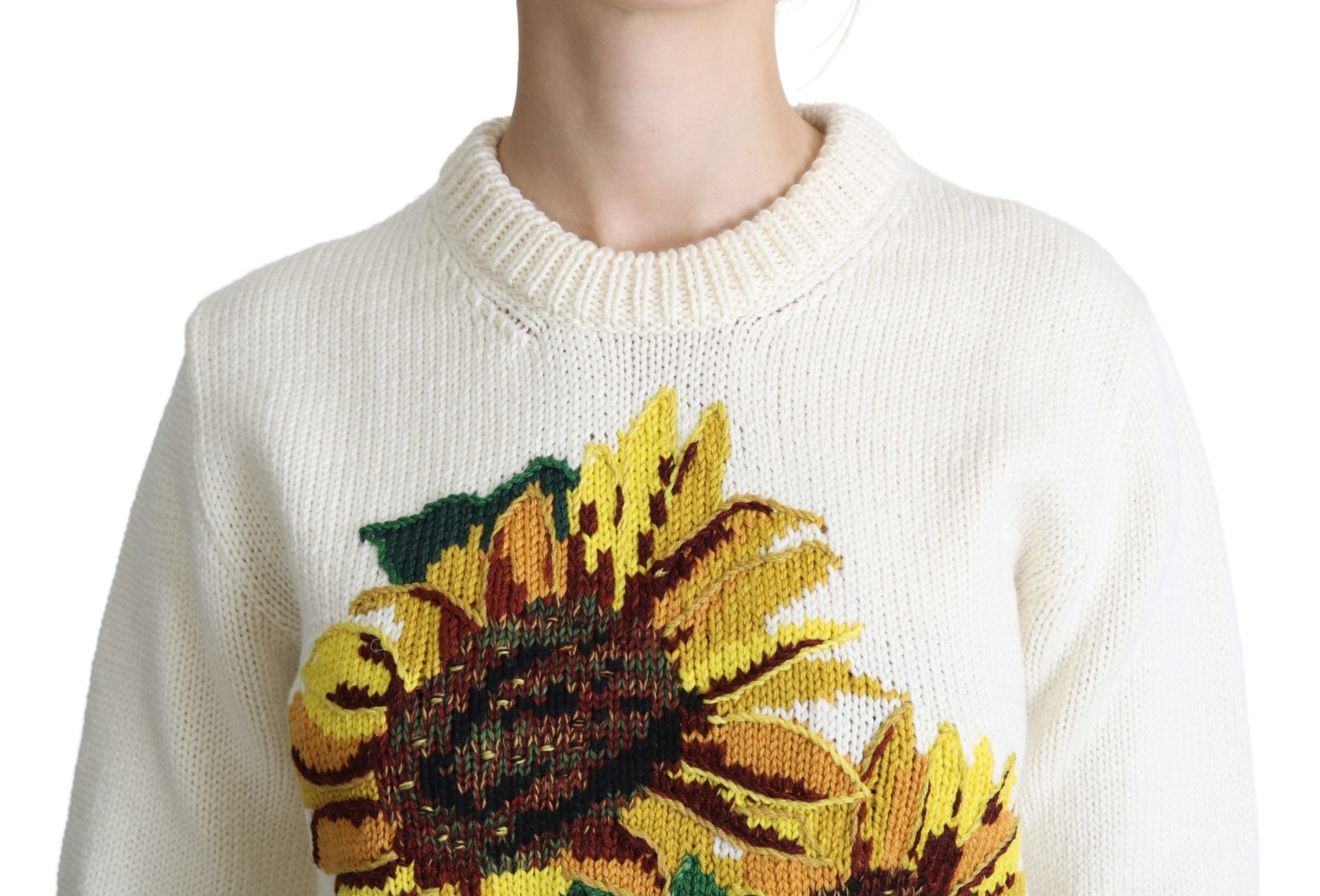 Dolce & Gabbana White floral wool sweater Sunflower sweater-5