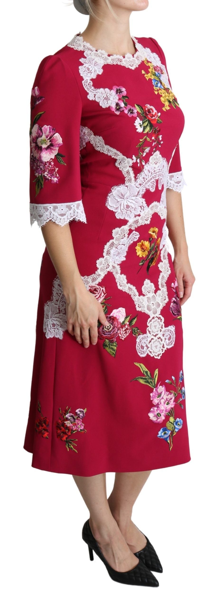 Dolce & Gabbana Red embroidered sheath dress with floral pattern-2