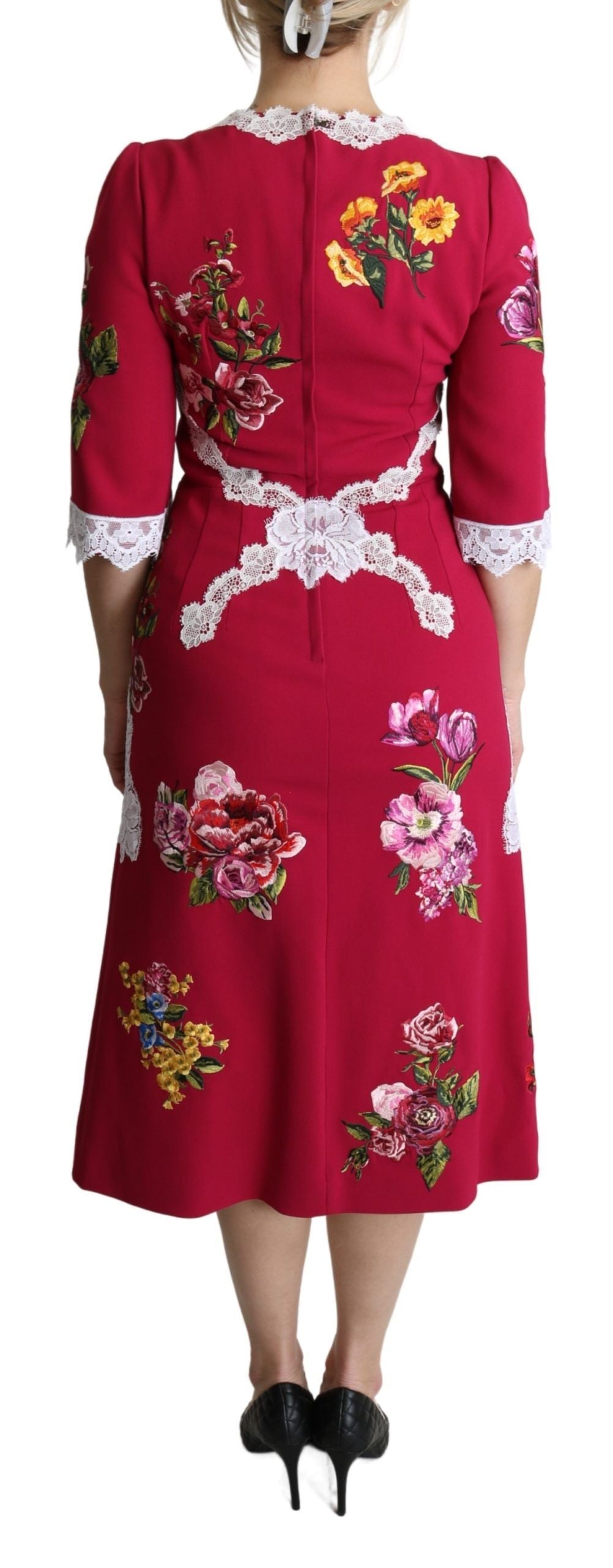 Dolce & Gabbana Red embroidered sheath dress with floral pattern-4